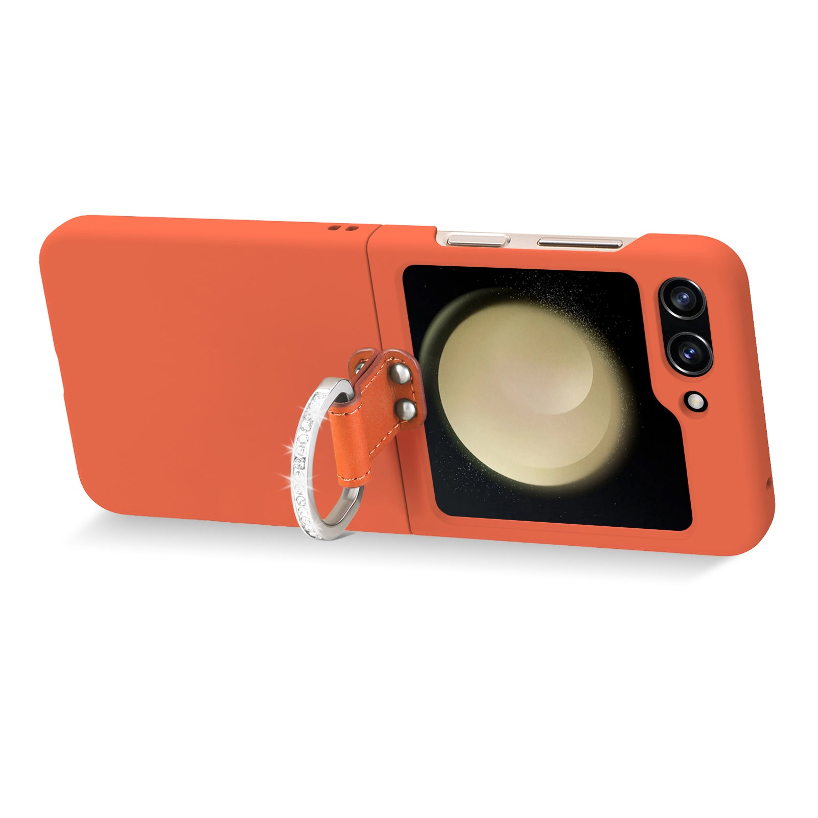 For Samsung Galaxy Z Flip5 5G PC Folding Phone Case Rhinestone Decor D-Ring Kickstand Skin-touch Phone Cover