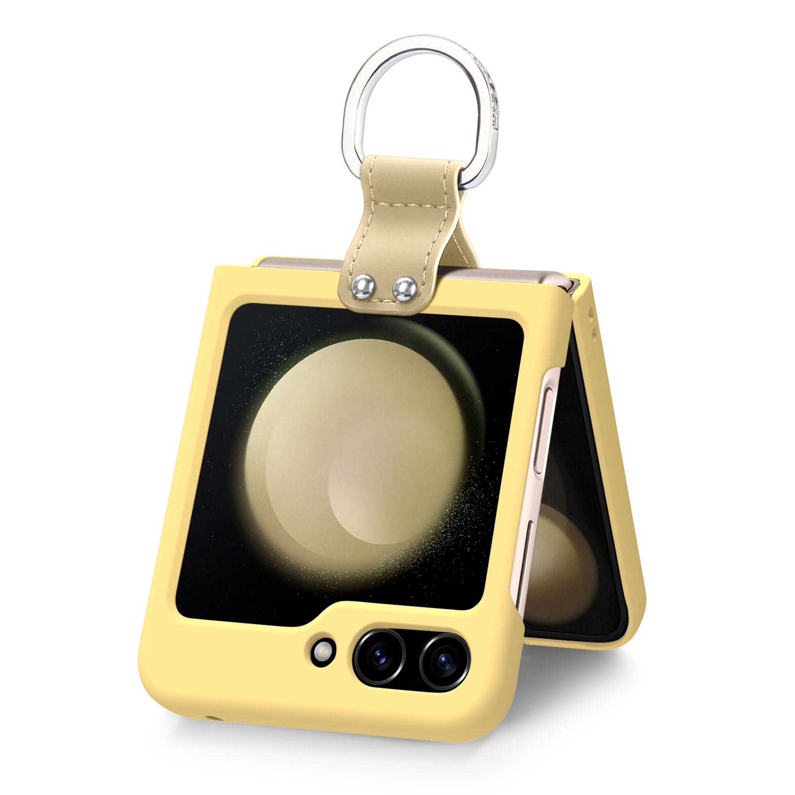 For Samsung Galaxy Z Flip5 5G PC Folding Phone Case Rhinestone Decor D-Ring Kickstand Skin-touch Phone Cover