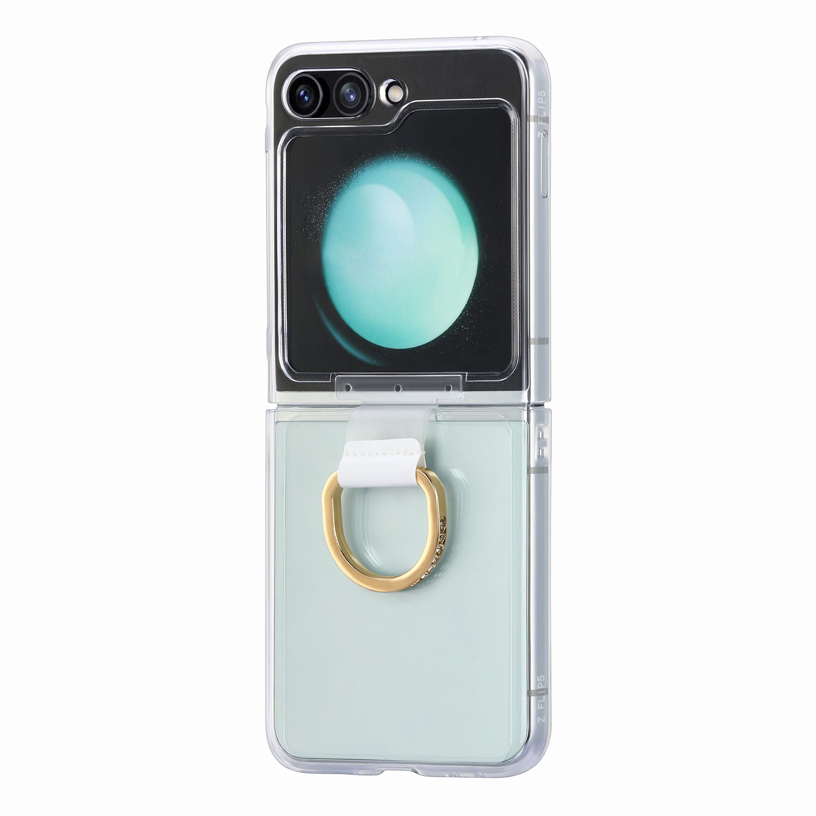 For Samsung Galaxy Z Flip5 5G Transparent PC Folding Phone Case Rhinestone Decor Ring Kickstand Phone Cover