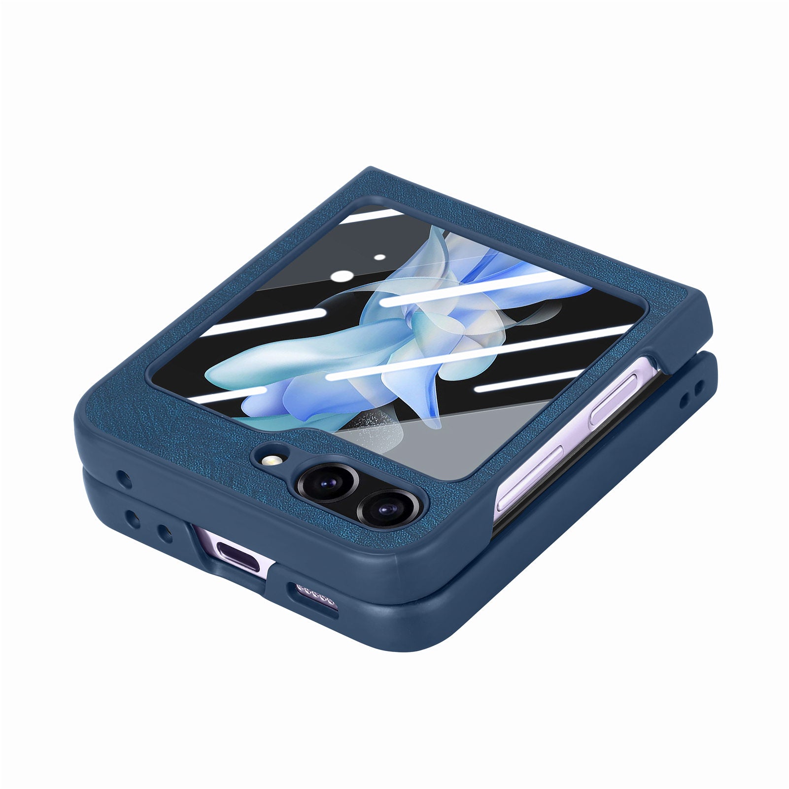 For Samsung Galaxy Z Flip5 5G Retro Leather PC Phone Case Skin-touch Shockproof Cover with Tempered Glass Rear Screen Protector