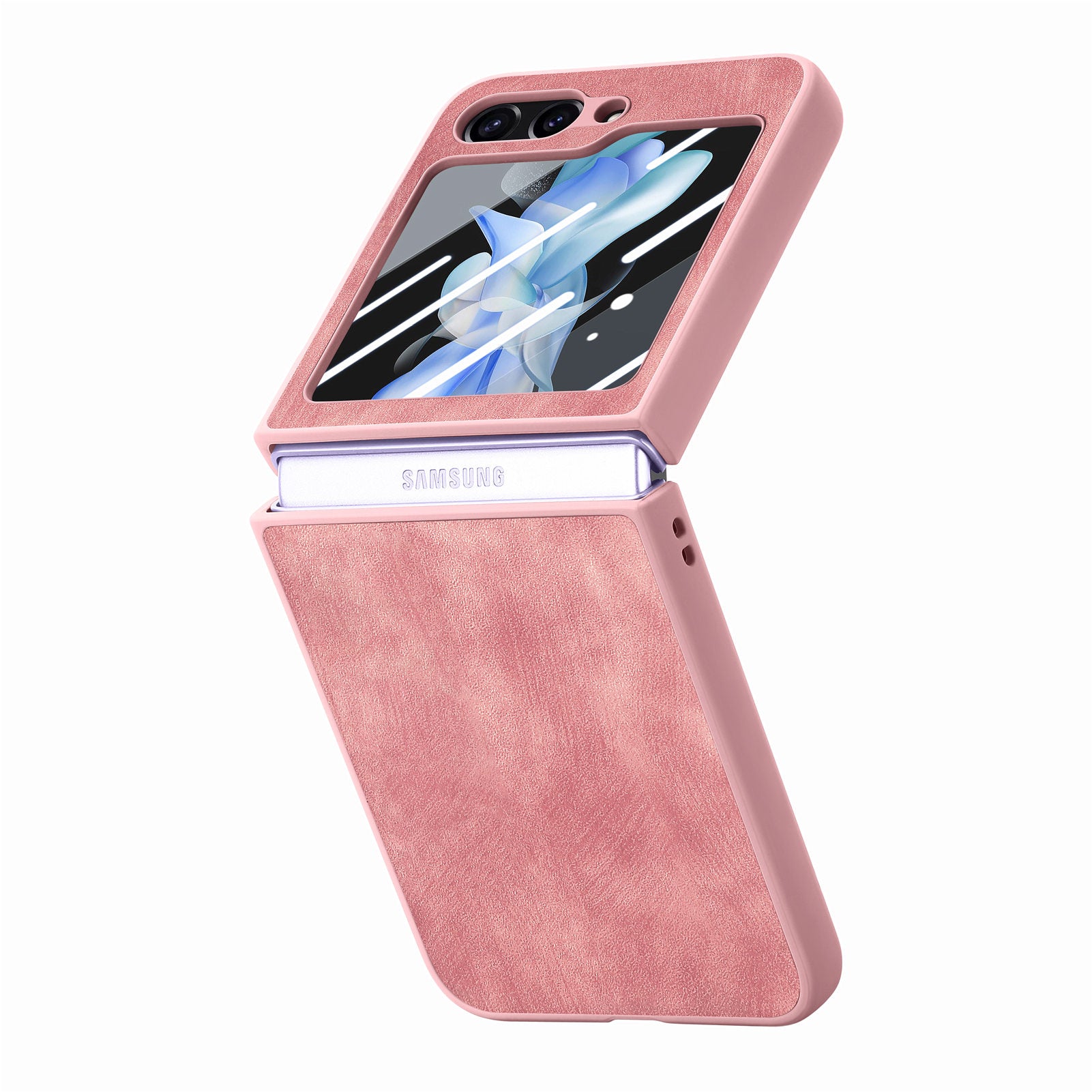 For Samsung Galaxy Z Flip5 5G Retro Leather PC Phone Case Skin-touch Shockproof Cover with Tempered Glass Rear Screen Protector