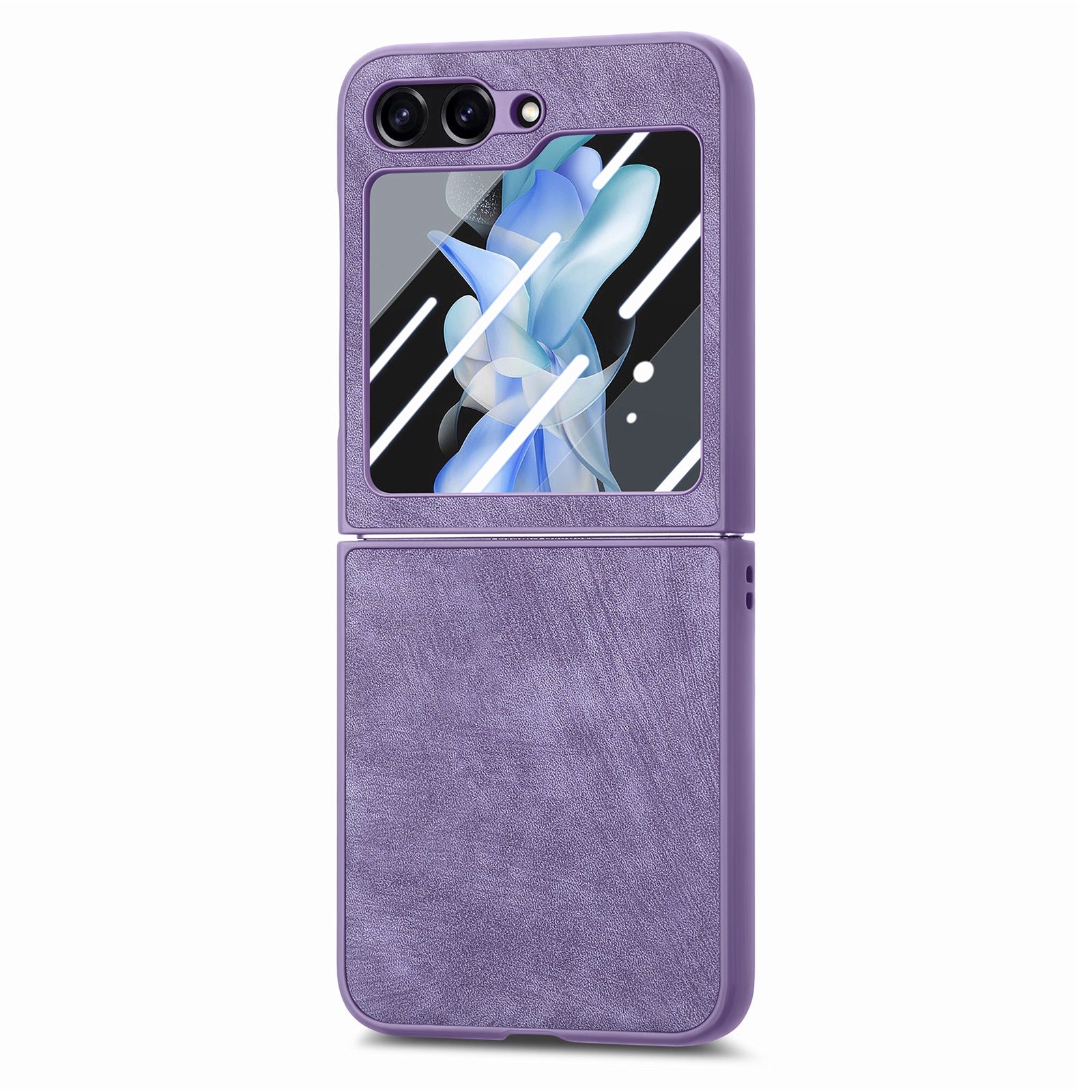 For Samsung Galaxy Z Flip5 5G Retro Leather PC Phone Case Skin-touch Shockproof Cover with Tempered Glass Rear Screen Protector