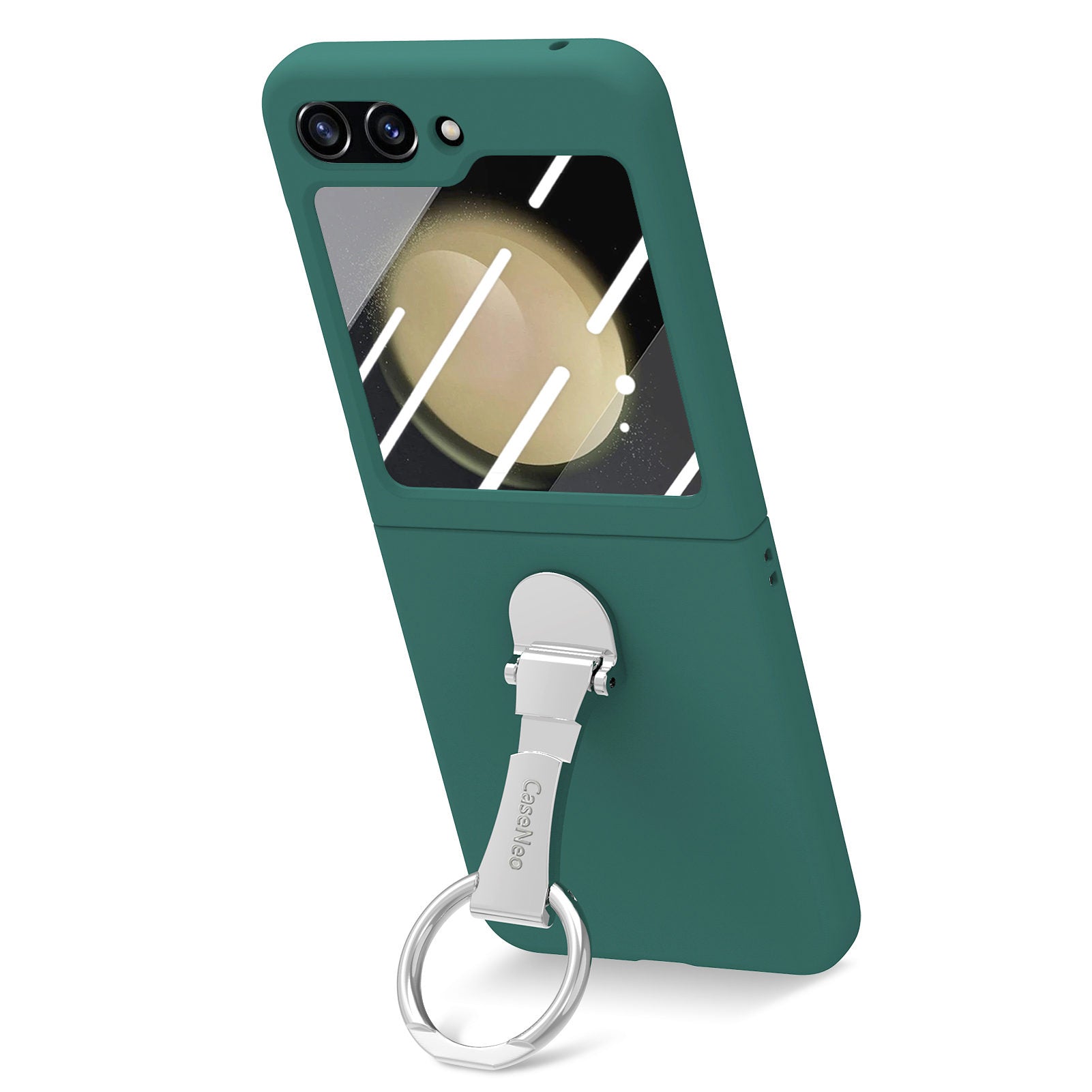 For Samsung Galaxy Z Flip5 5G Ring Kickstand Cover Skin-touch PC Phone Case with Tempered Glass Rear Screen Film