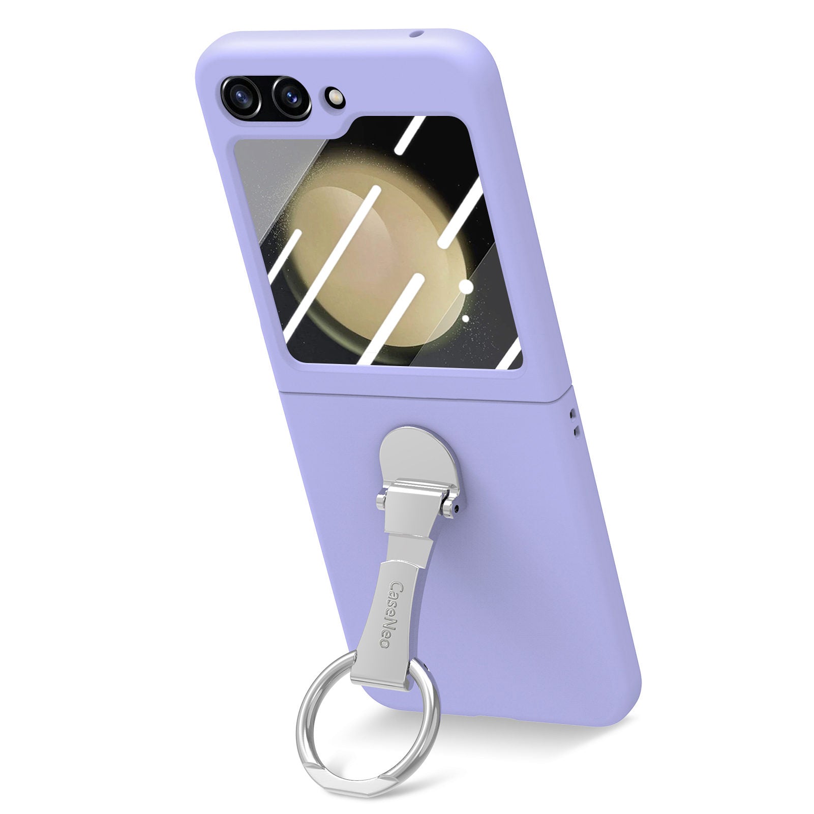 For Samsung Galaxy Z Flip5 5G Ring Kickstand Cover Skin-touch PC Phone Case with Tempered Glass Rear Screen Film