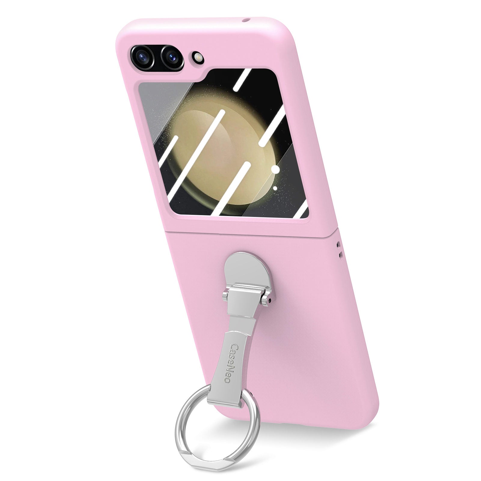For Samsung Galaxy Z Flip5 5G Ring Kickstand Cover Skin-touch PC Phone Case with Tempered Glass Rear Screen Film