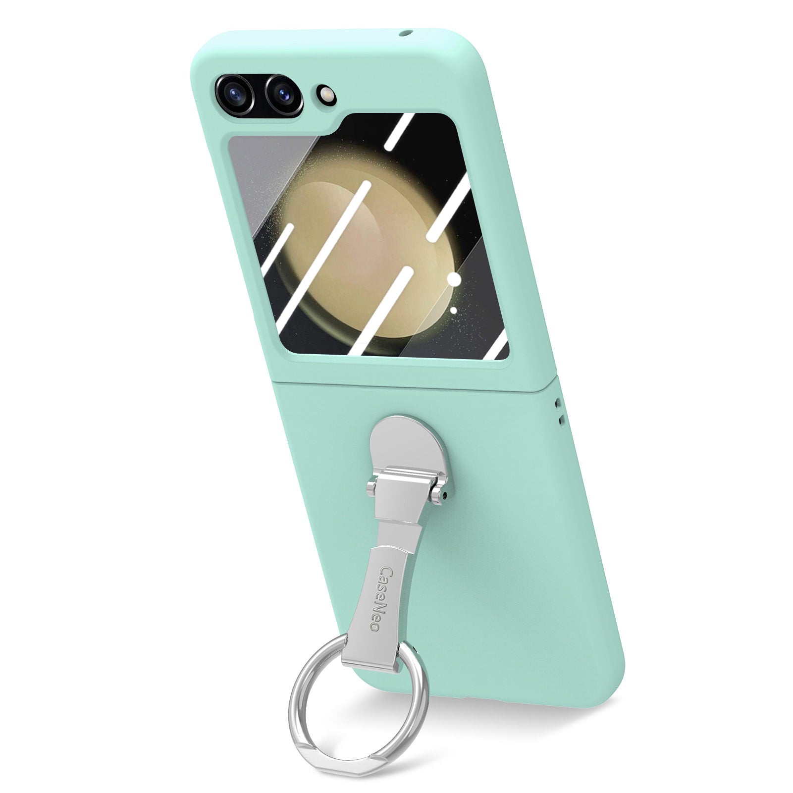 For Samsung Galaxy Z Flip5 5G Ring Kickstand Cover Skin-touch PC Phone Case with Tempered Glass Rear Screen Film