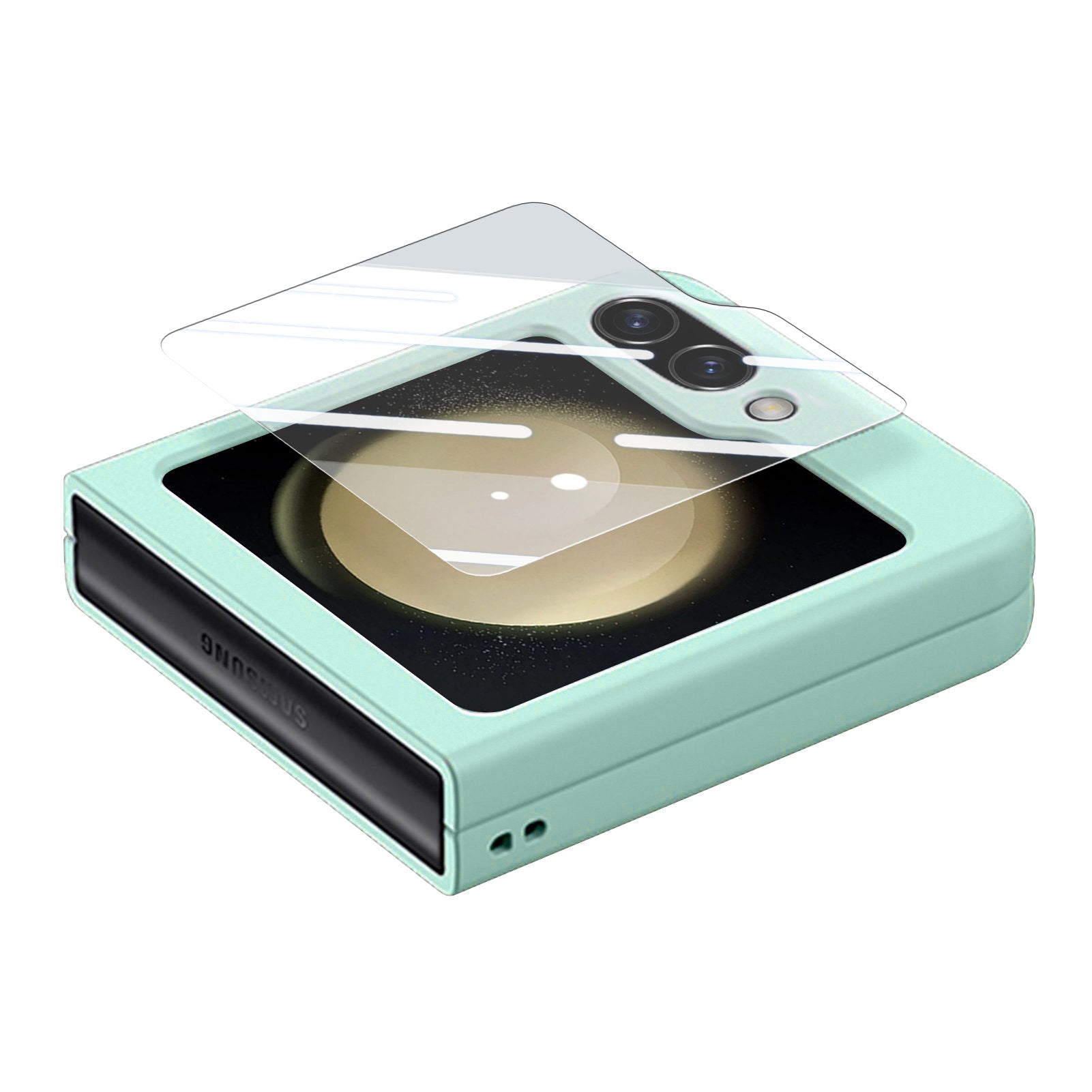 For Samsung Galaxy Z Flip5 5G Ring Kickstand Cover Skin-touch PC Phone Case with Tempered Glass Rear Screen Film