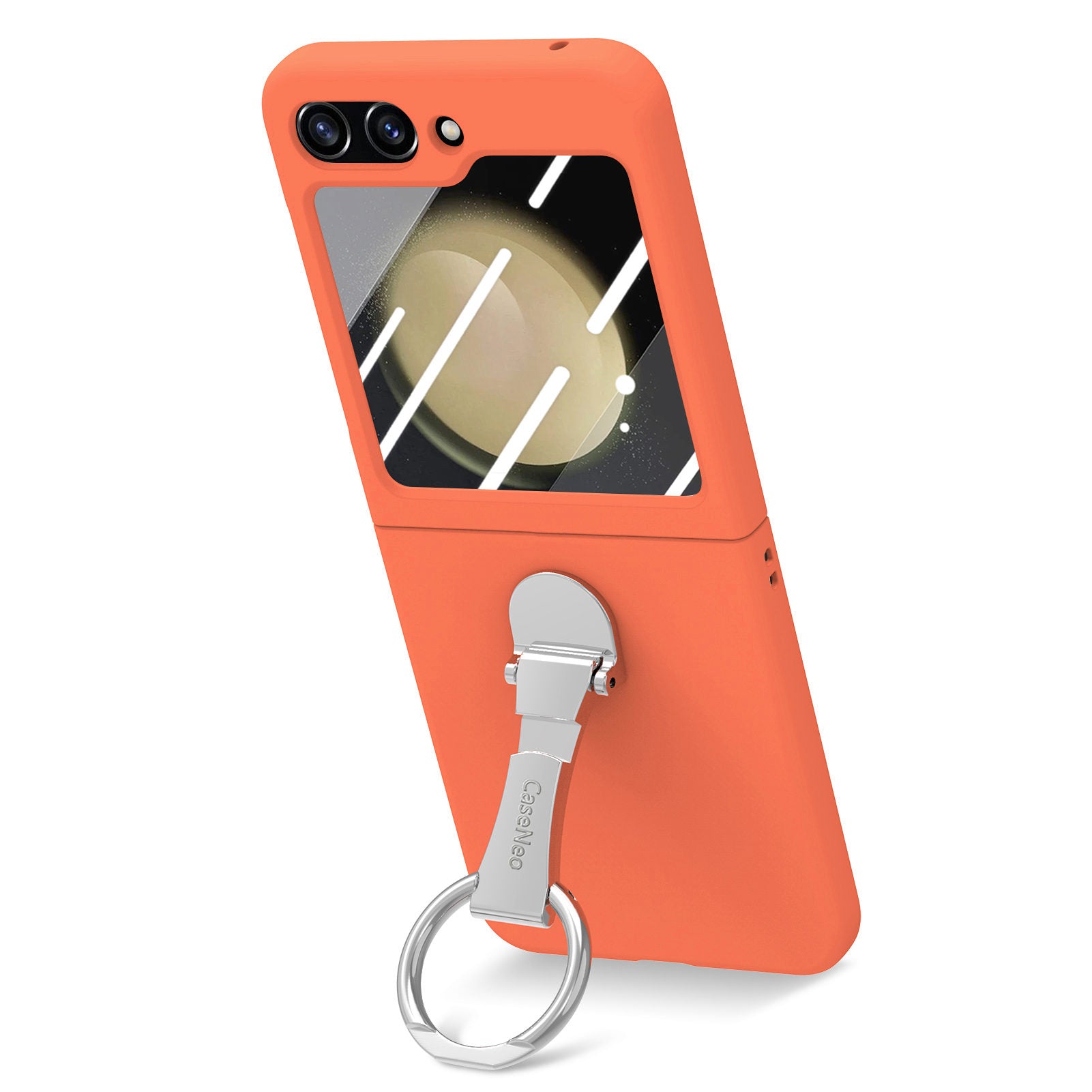 For Samsung Galaxy Z Flip5 5G Ring Kickstand Cover Skin-touch PC Phone Case with Tempered Glass Rear Screen Film