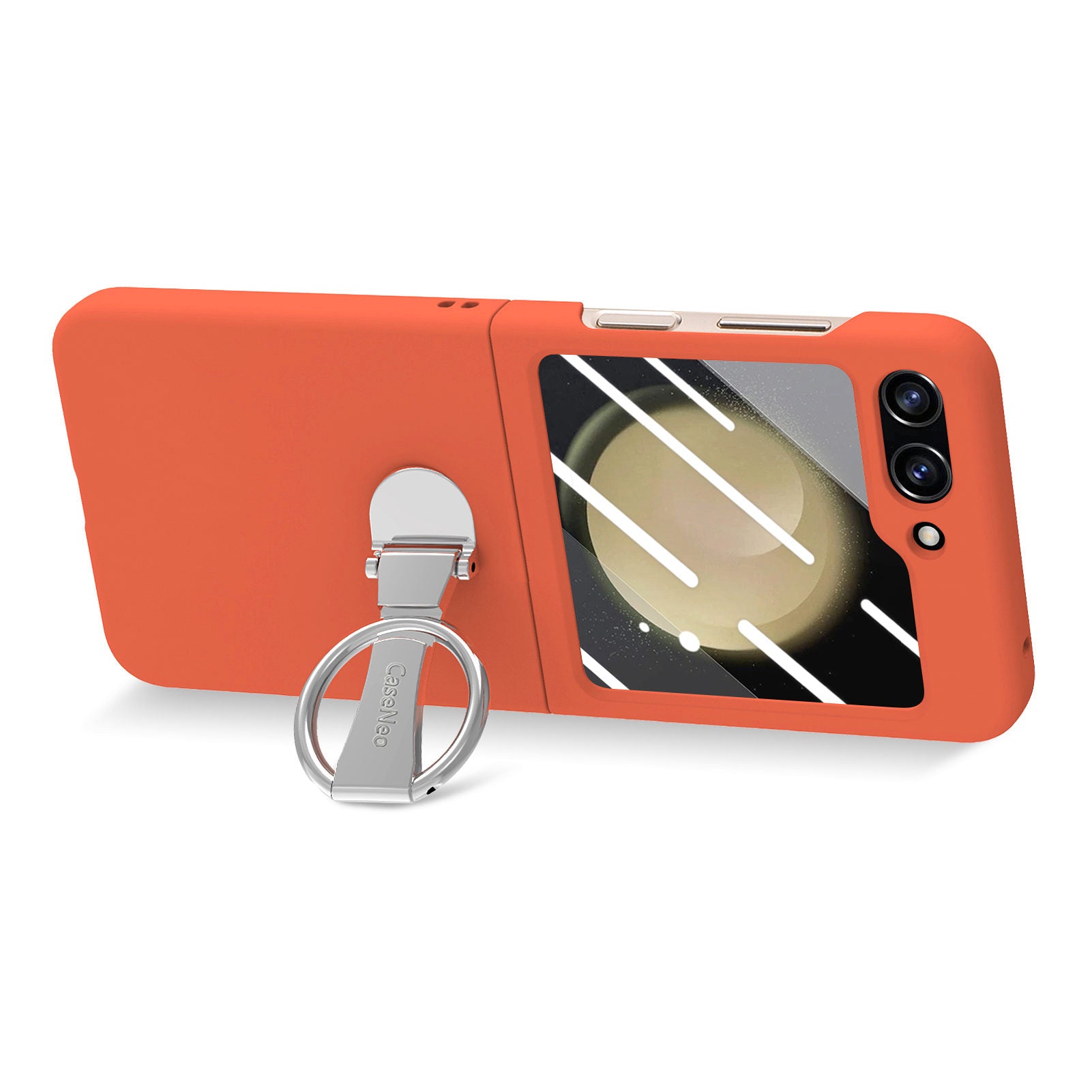 For Samsung Galaxy Z Flip5 5G Ring Kickstand Cover Skin-touch PC Phone Case with Tempered Glass Rear Screen Film