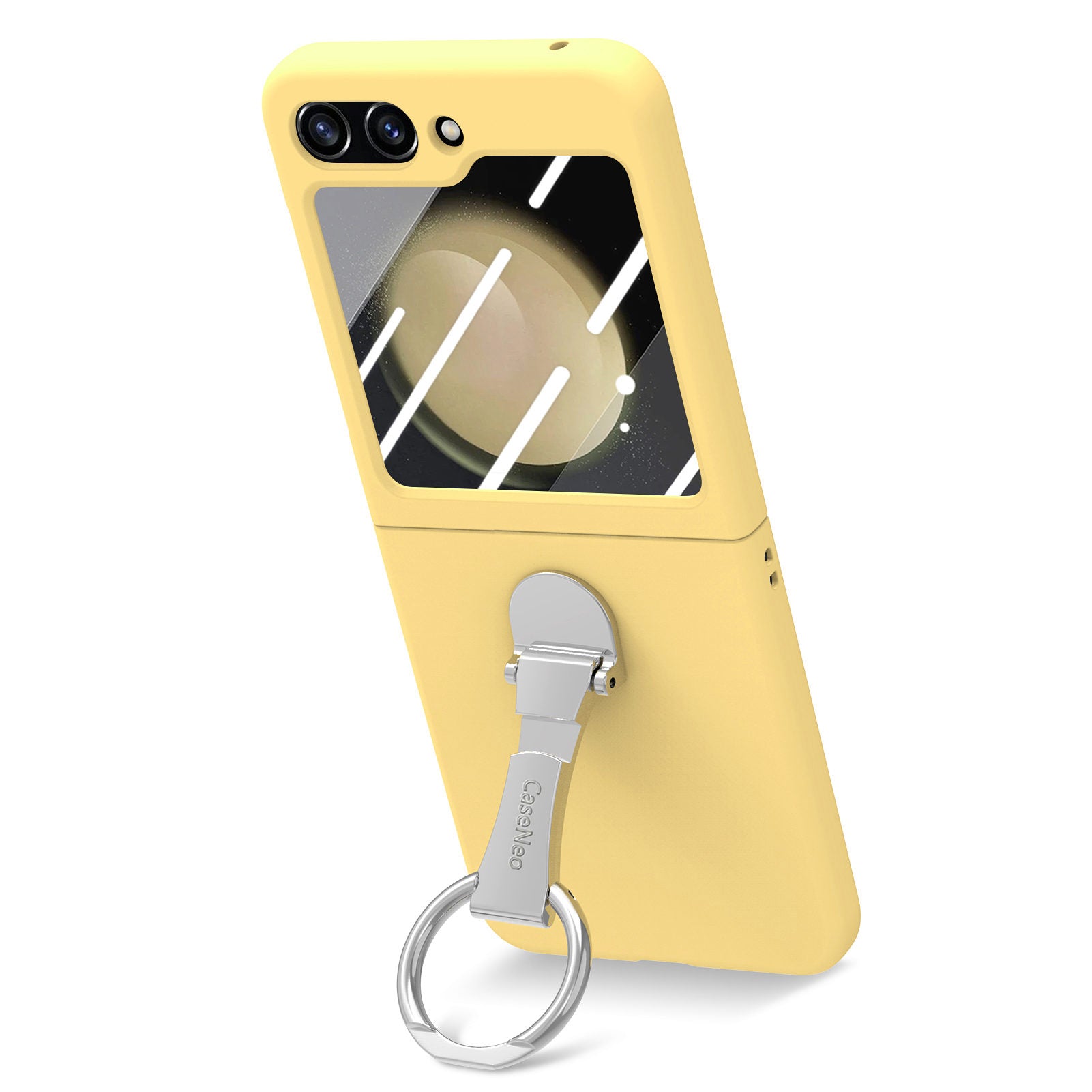 For Samsung Galaxy Z Flip5 5G Ring Kickstand Cover Skin-touch PC Phone Case with Tempered Glass Rear Screen Film