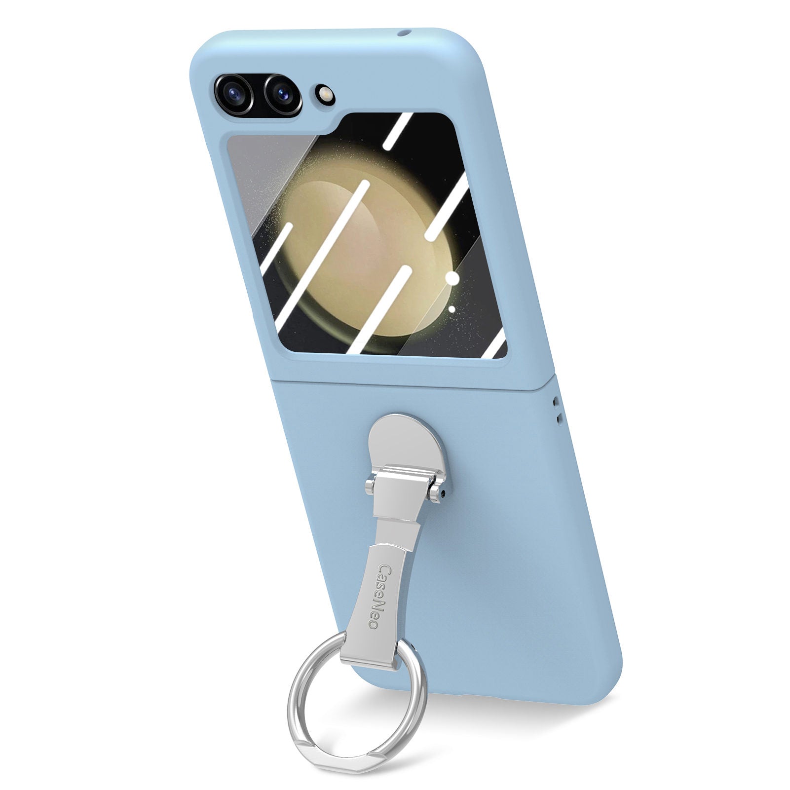 For Samsung Galaxy Z Flip5 5G Ring Kickstand Cover Skin-touch PC Phone Case with Tempered Glass Rear Screen Film