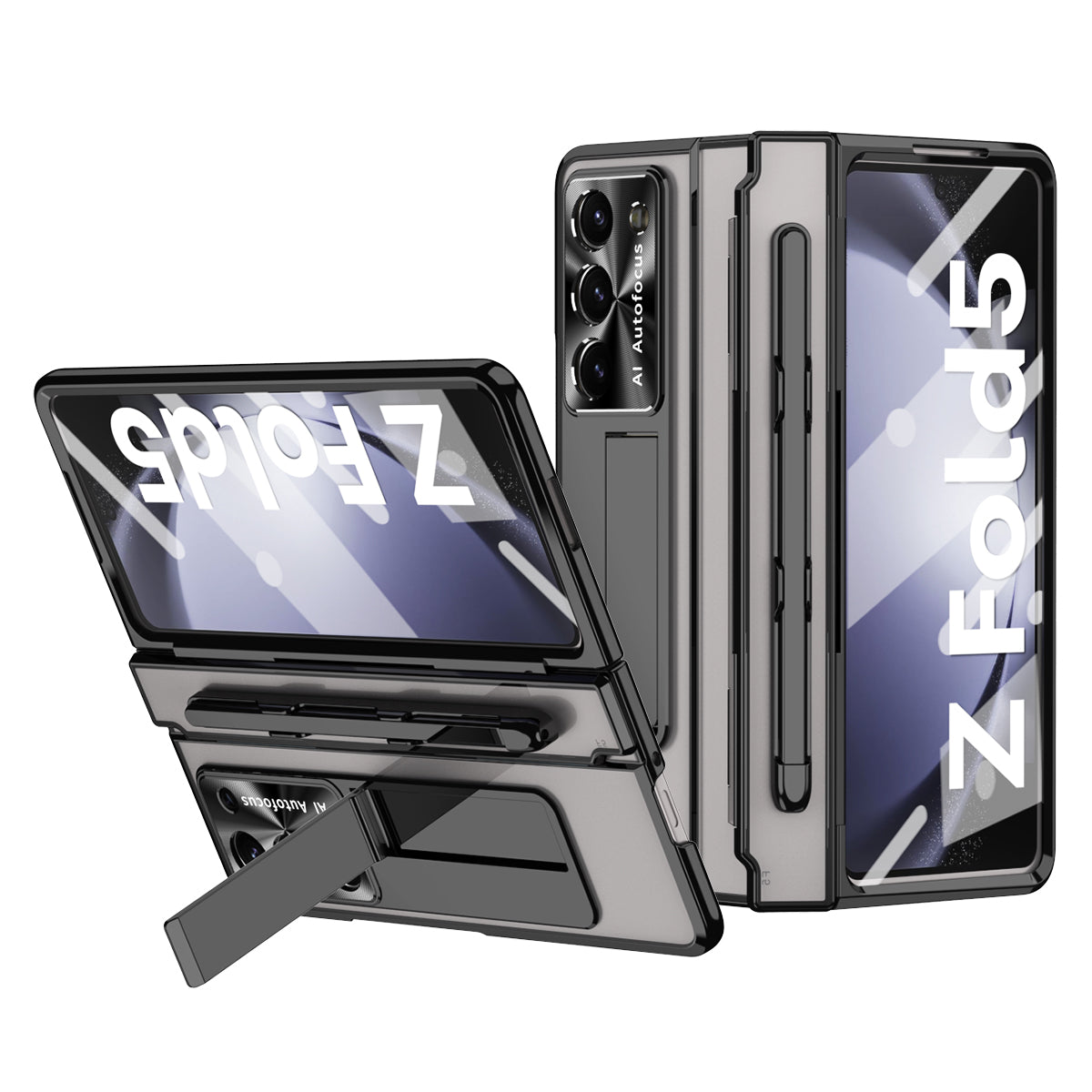 For Samsung Galaxy Z Fold5 5G Kickstand Phone Case PC Folding Cover with Tempered Glass Film Stylus Pen