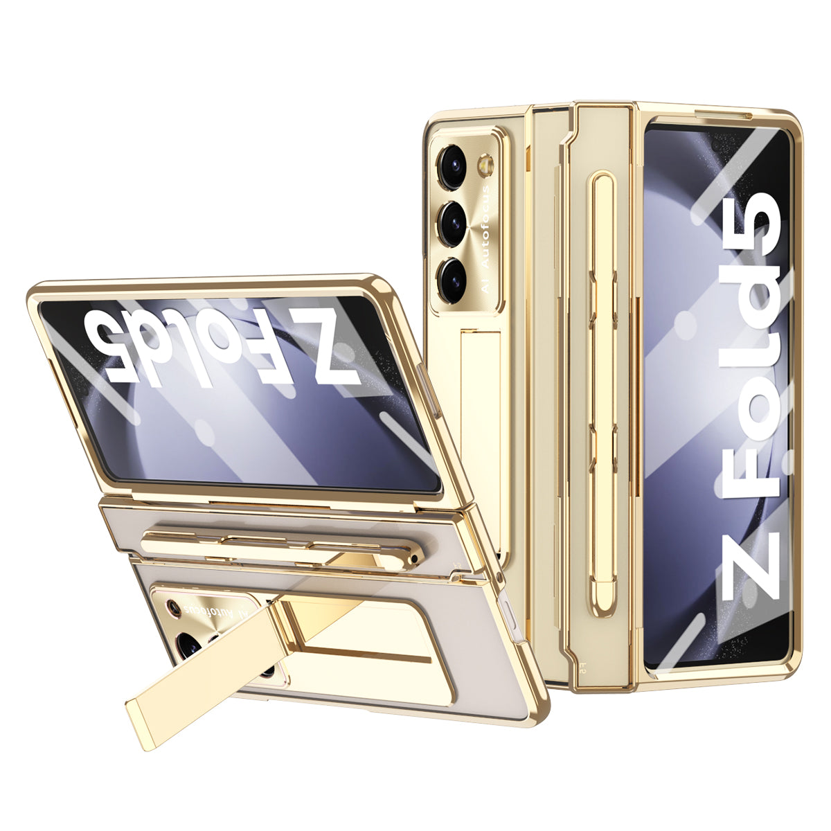 For Samsung Galaxy Z Fold5 5G Kickstand Phone Case PC Folding Cover with Tempered Glass Film Stylus Pen