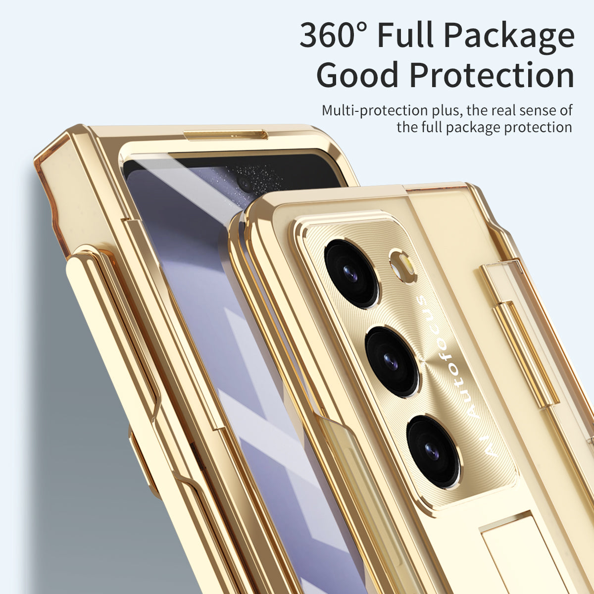 For Samsung Galaxy Z Fold5 5G Kickstand Phone Case PC Folding Cover with Tempered Glass Film Stylus Pen