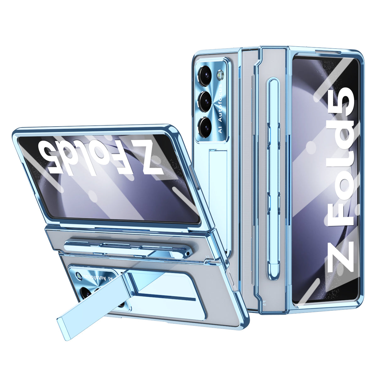 For Samsung Galaxy Z Fold5 5G Kickstand Phone Case PC Folding Cover with Tempered Glass Film Stylus Pen
