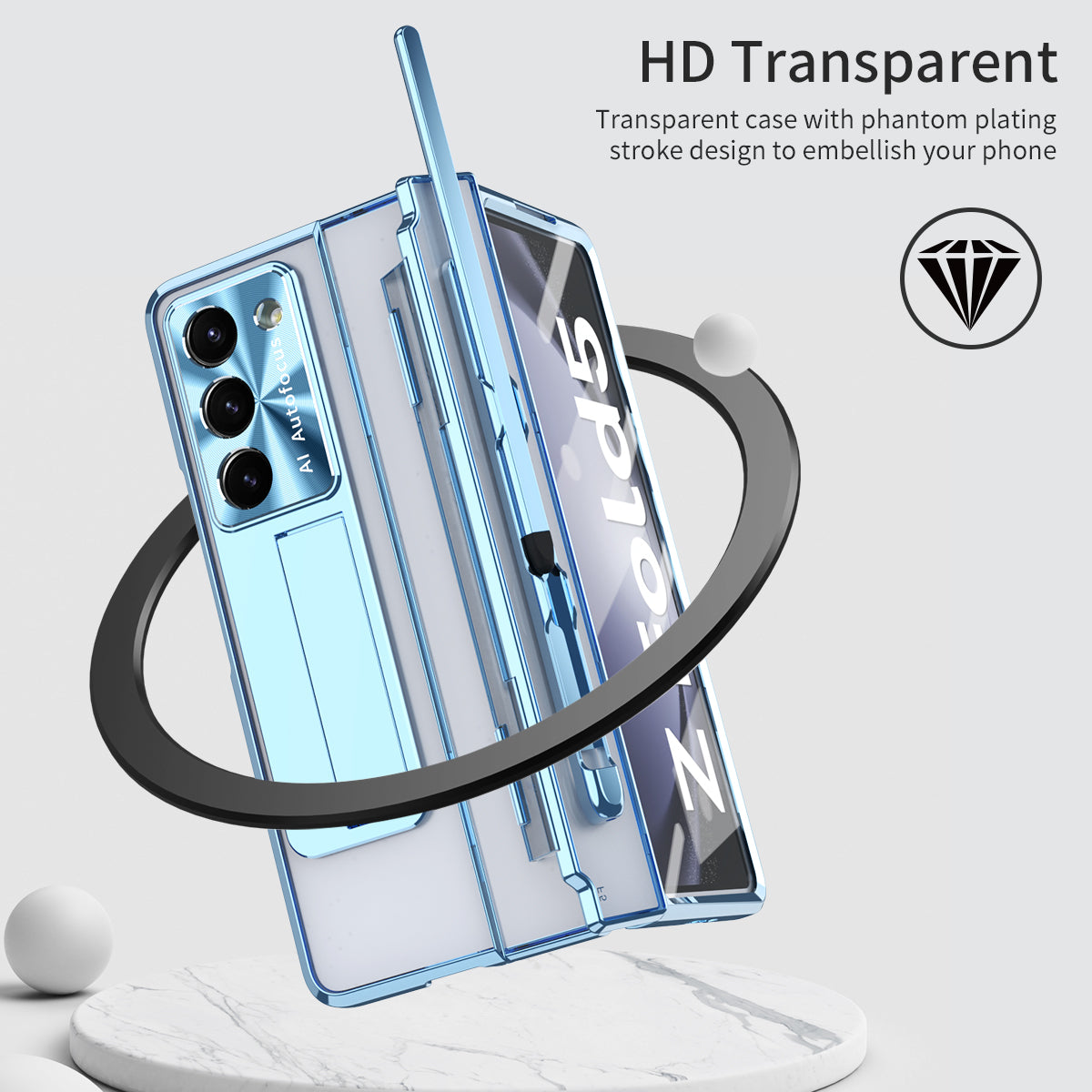 For Samsung Galaxy Z Fold5 5G Kickstand Phone Case PC Folding Cover with Tempered Glass Film Stylus Pen
