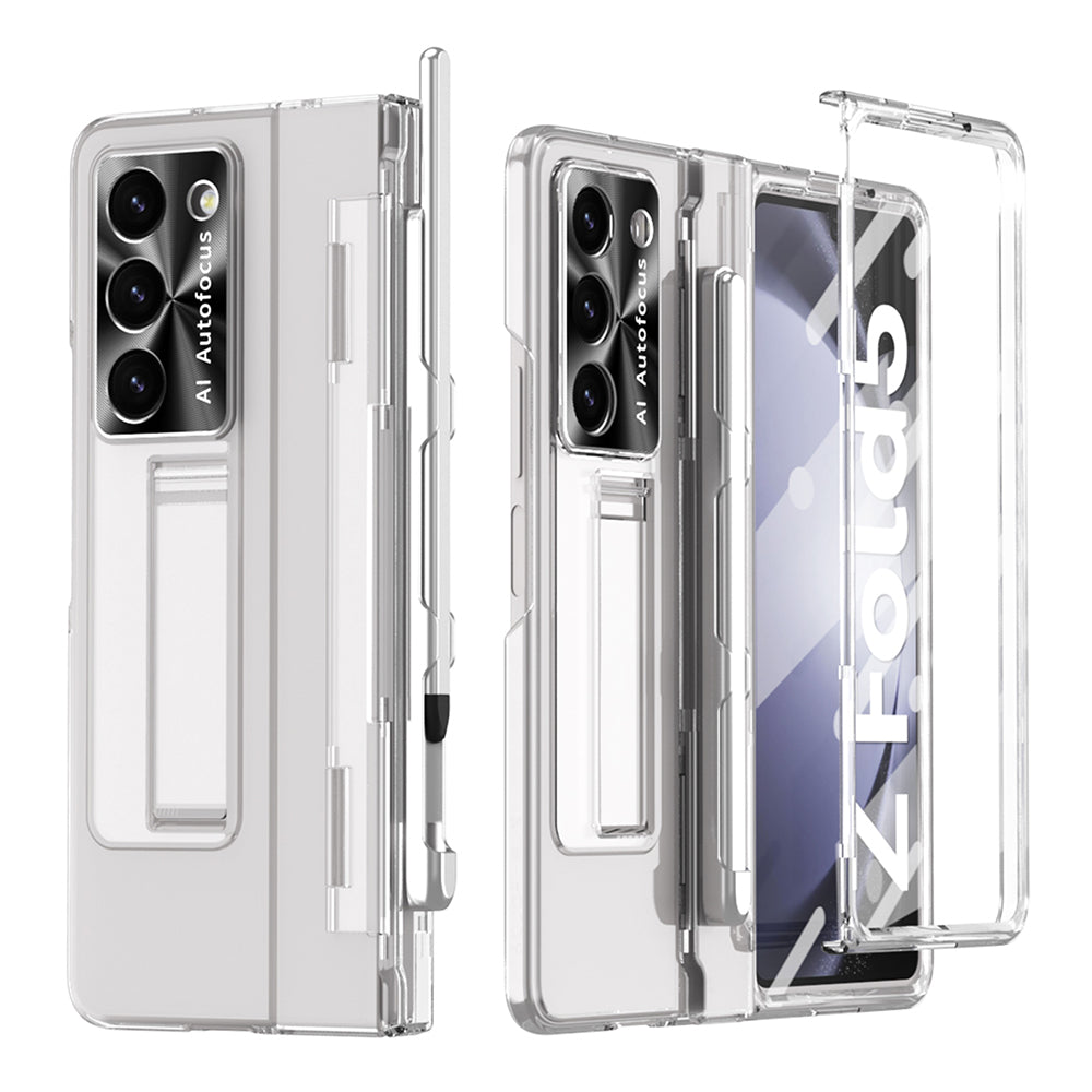 For Samsung Galaxy Z Fold5 5G Kickstand Phone Case PC Folding Cover with Tempered Glass Film Stylus Pen