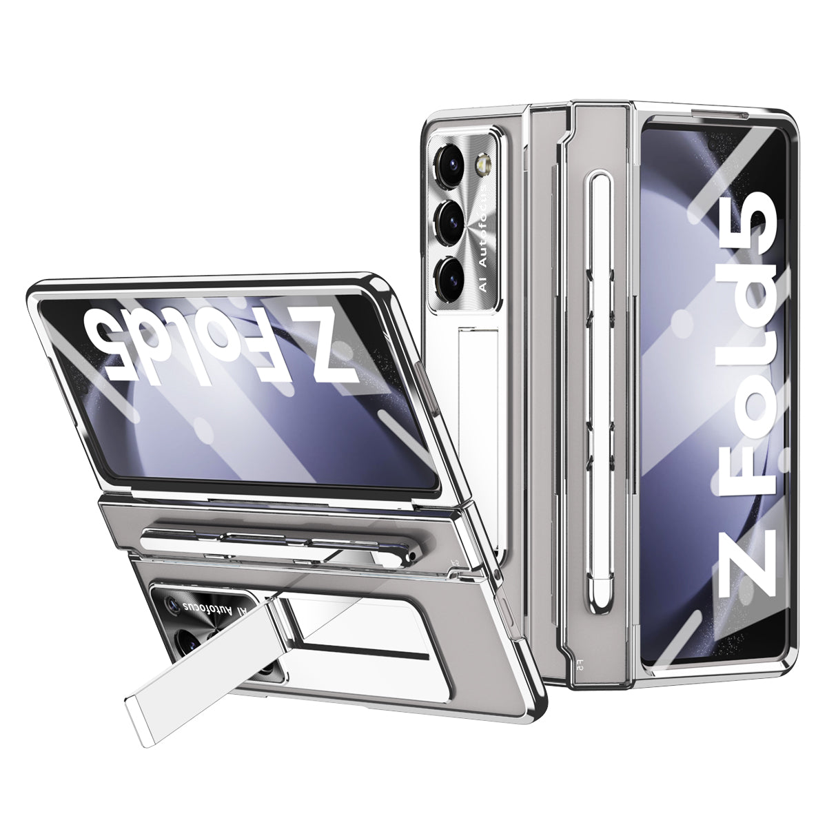For Samsung Galaxy Z Fold5 5G Kickstand Phone Case PC Folding Cover with Tempered Glass Film Stylus Pen