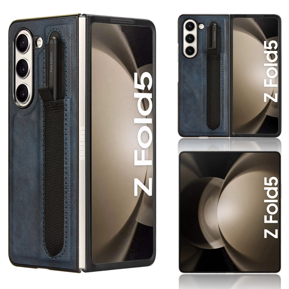 For Samsung Galaxy Z Fold5 5G Retro Texture Phone Cover PU Leather PC Phone Case with Pen Slot