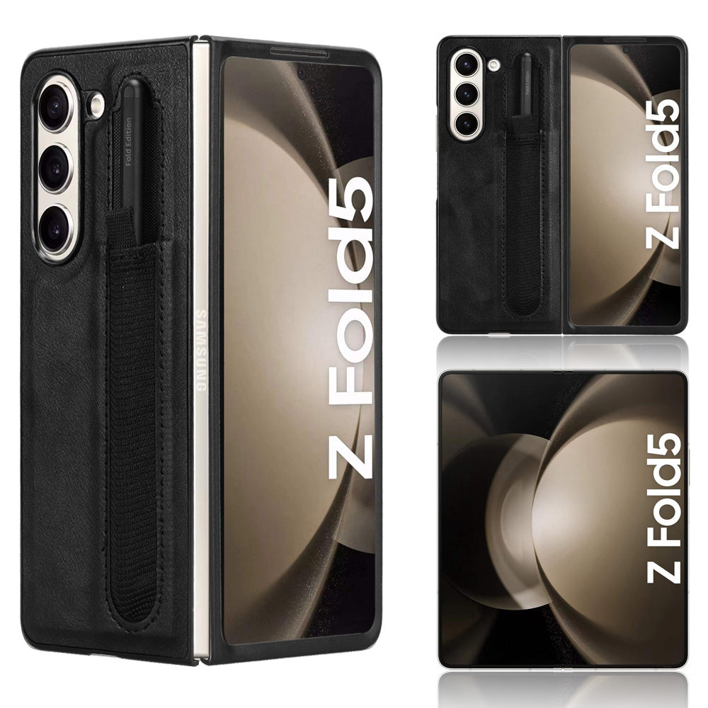 For Samsung Galaxy Z Fold5 5G Retro Texture Phone Cover PU Leather PC Phone Case with Pen Slot