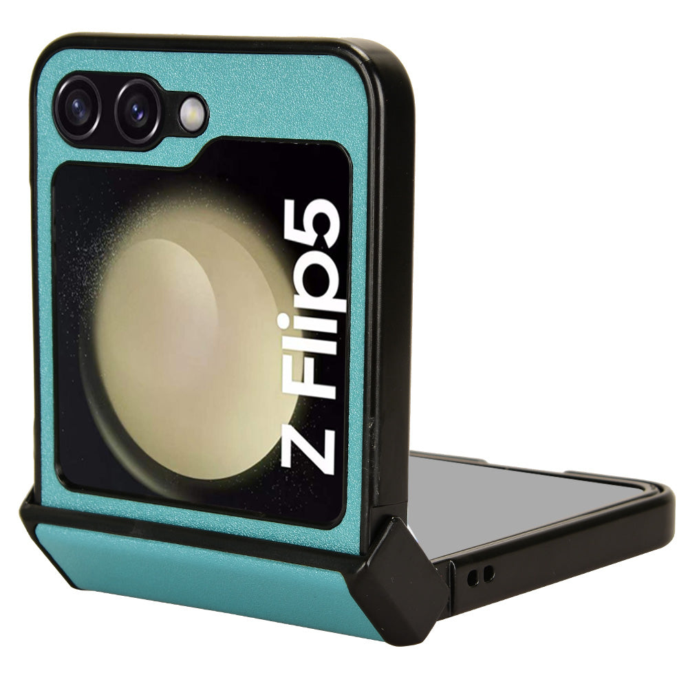For Samsung Galaxy Z Flip5 5G PU Leather Coated PC Phone Case Hinge Protection Sand-like Texture Cover