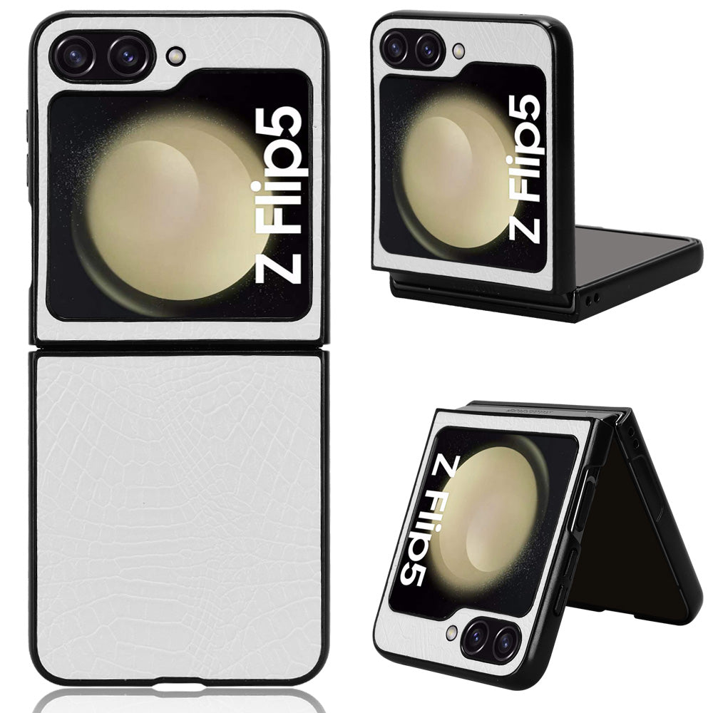For Samsung Galaxy Z Flip5 5G Anti-Scratch Crocodile Texture Phone Case PU Leather PC Cell Phone Cover