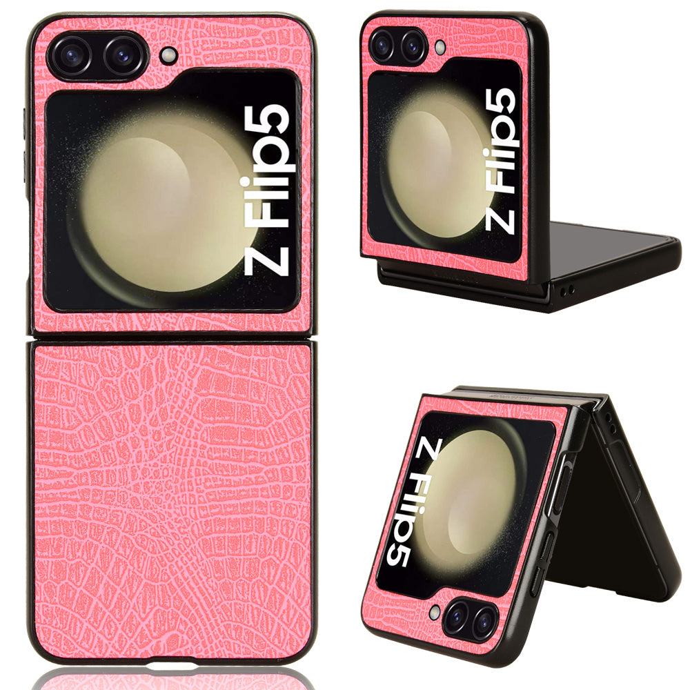 For Samsung Galaxy Z Flip5 5G Anti-Scratch Crocodile Texture Phone Case PU Leather PC Cell Phone Cover