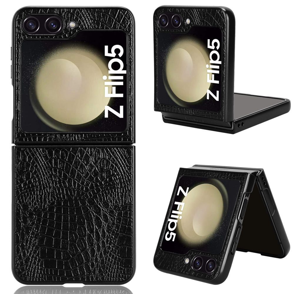 For Samsung Galaxy Z Flip5 5G Anti-Scratch Crocodile Texture Phone Case PU Leather PC Cell Phone Cover