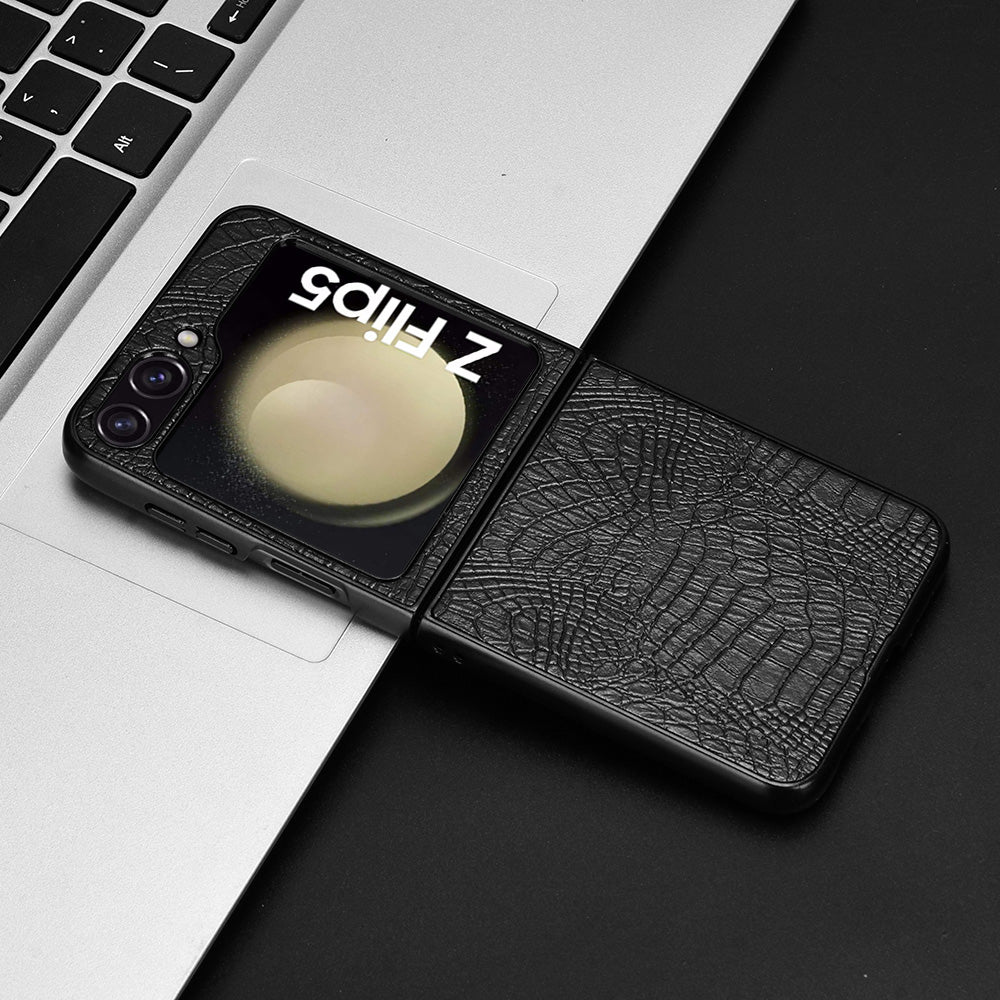 For Samsung Galaxy Z Flip5 5G Anti-Scratch Crocodile Texture Phone Case PU Leather PC Cell Phone Cover