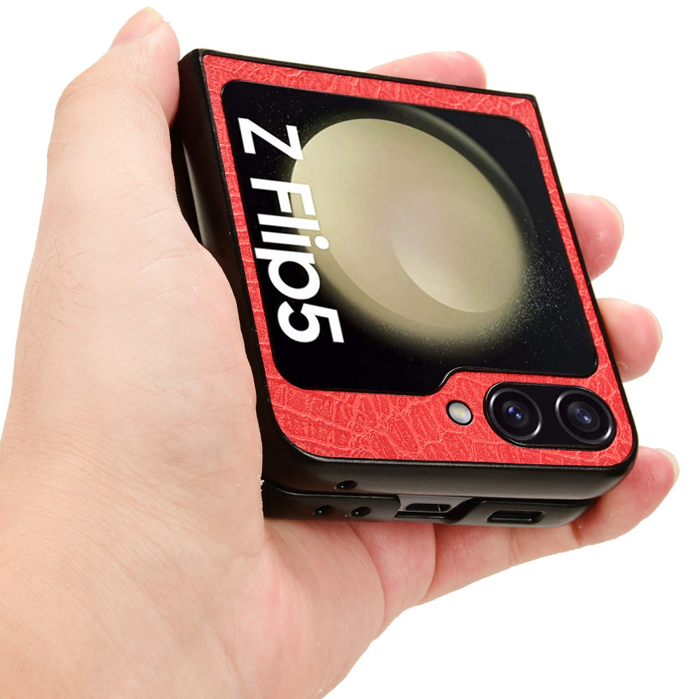 For Samsung Galaxy Z Flip5 5G Anti-Scratch Crocodile Texture Phone Case PU Leather PC Cell Phone Cover