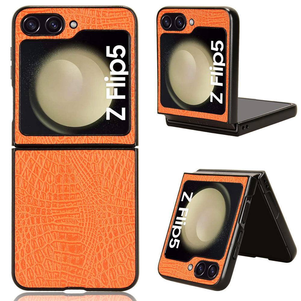 For Samsung Galaxy Z Flip5 5G Anti-Scratch Crocodile Texture Phone Case PU Leather PC Cell Phone Cover