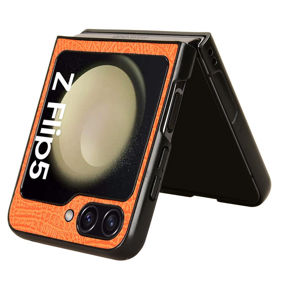 For Samsung Galaxy Z Flip5 5G Anti-Scratch Crocodile Texture Phone Case PU Leather PC Cell Phone Cover