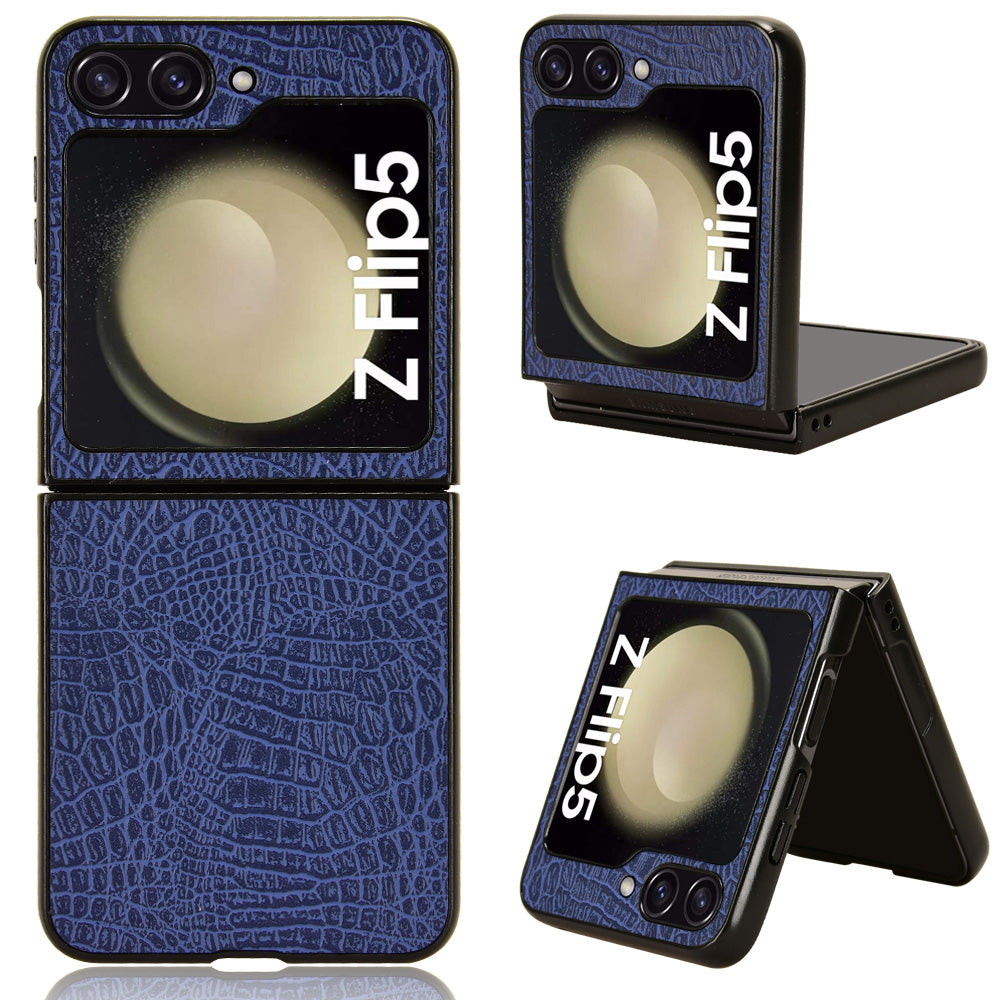 For Samsung Galaxy Z Flip5 5G Anti-Scratch Crocodile Texture Phone Case PU Leather PC Cell Phone Cover