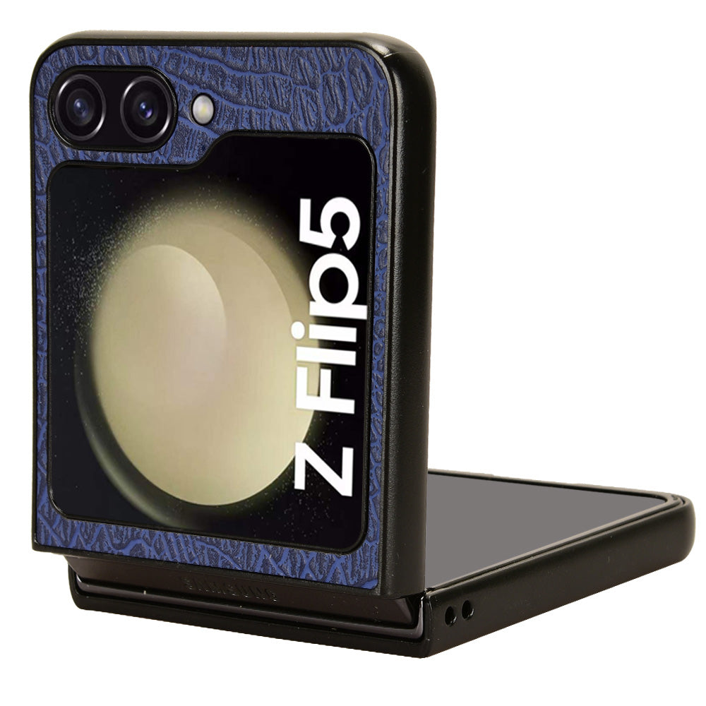 For Samsung Galaxy Z Flip5 5G Anti-Scratch Crocodile Texture Phone Case PU Leather PC Cell Phone Cover