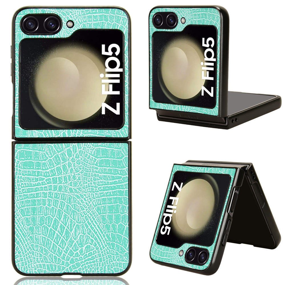 For Samsung Galaxy Z Flip5 5G Anti-Scratch Crocodile Texture Phone Case PU Leather PC Cell Phone Cover