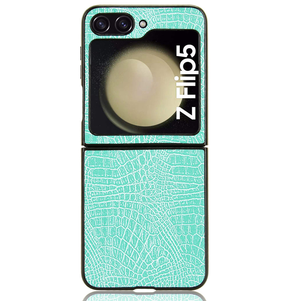 For Samsung Galaxy Z Flip5 5G Anti-Scratch Crocodile Texture Phone Case PU Leather PC Cell Phone Cover