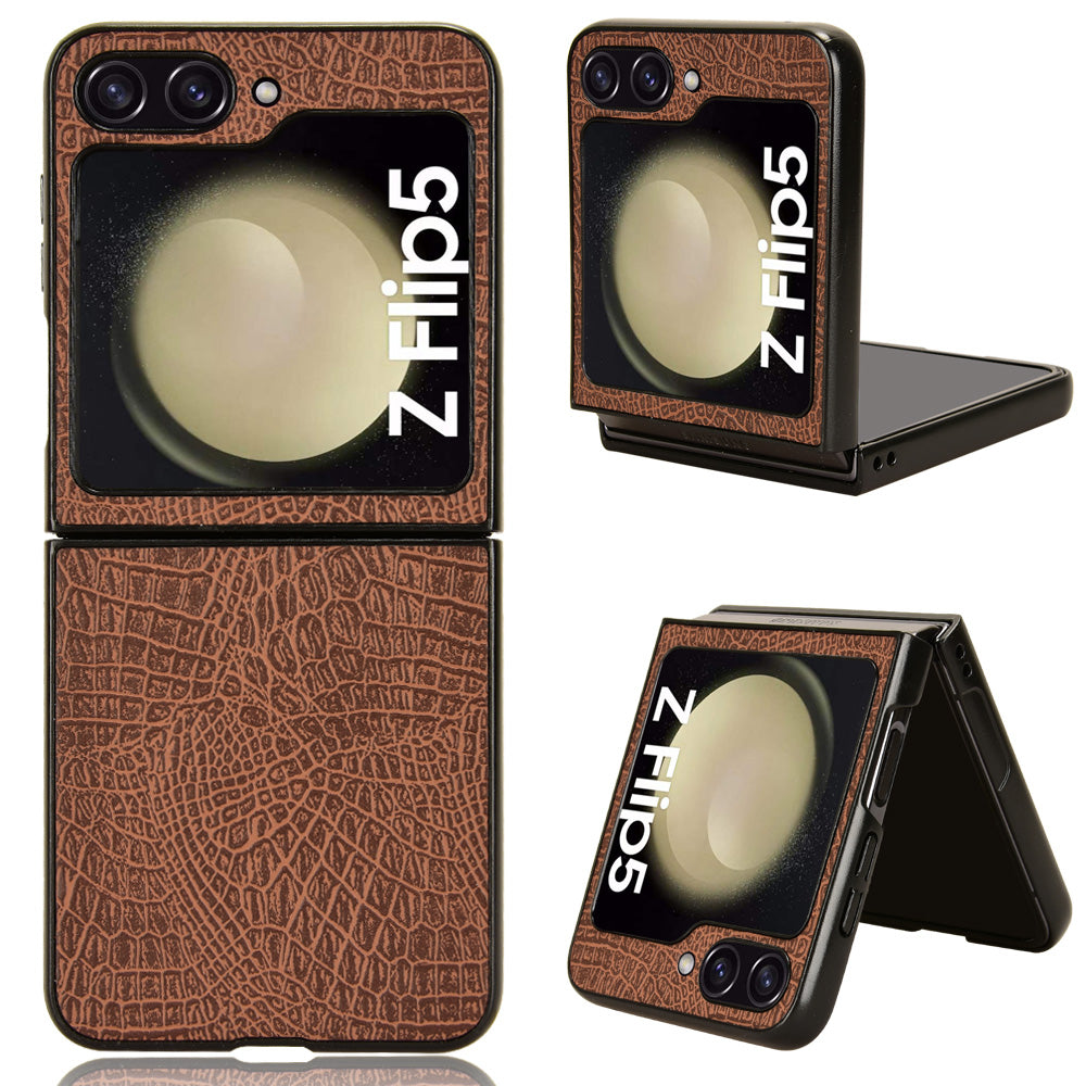 For Samsung Galaxy Z Flip5 5G Anti-Scratch Crocodile Texture Phone Case PU Leather PC Cell Phone Cover