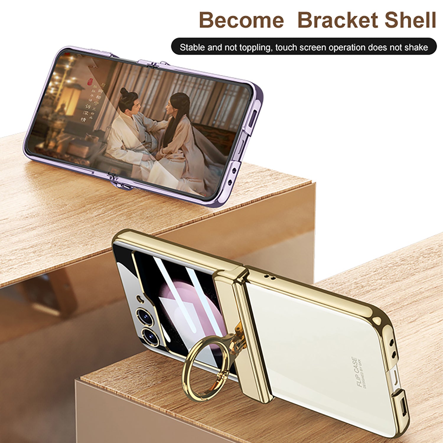 GKK For Samsung Galaxy Z Flip5 5G Magnetic Hinge Protection Phone Case Hard PC Kickstand Cover with Small Screen Film
