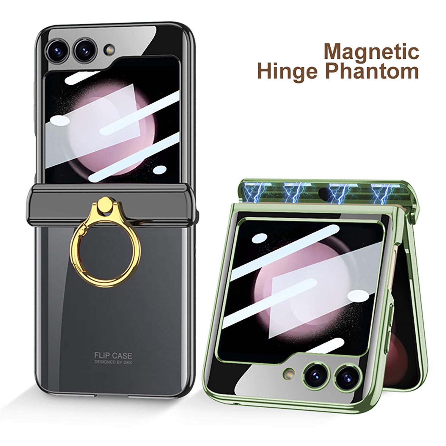 GKK For Samsung Galaxy Z Flip5 5G Magnetic Hinge Protection Phone Case Hard PC Kickstand Cover with Small Screen Film