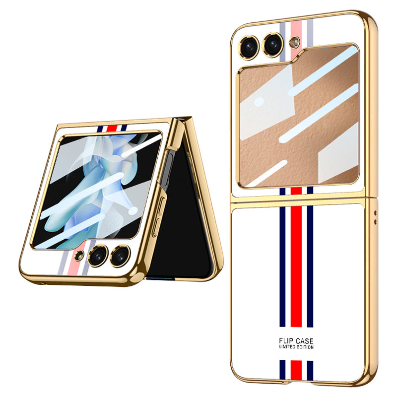 GKK Shockproof Case for Samsung Galaxy Z Flip5 5G Pattern Printing Hard PC Phone Cover with Tempered Glass Film
