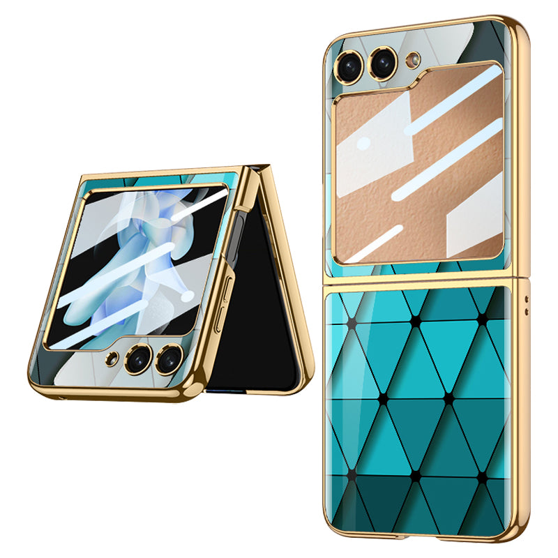 GKK Shockproof Case for Samsung Galaxy Z Flip5 5G Pattern Printing Hard PC Phone Cover with Tempered Glass Film