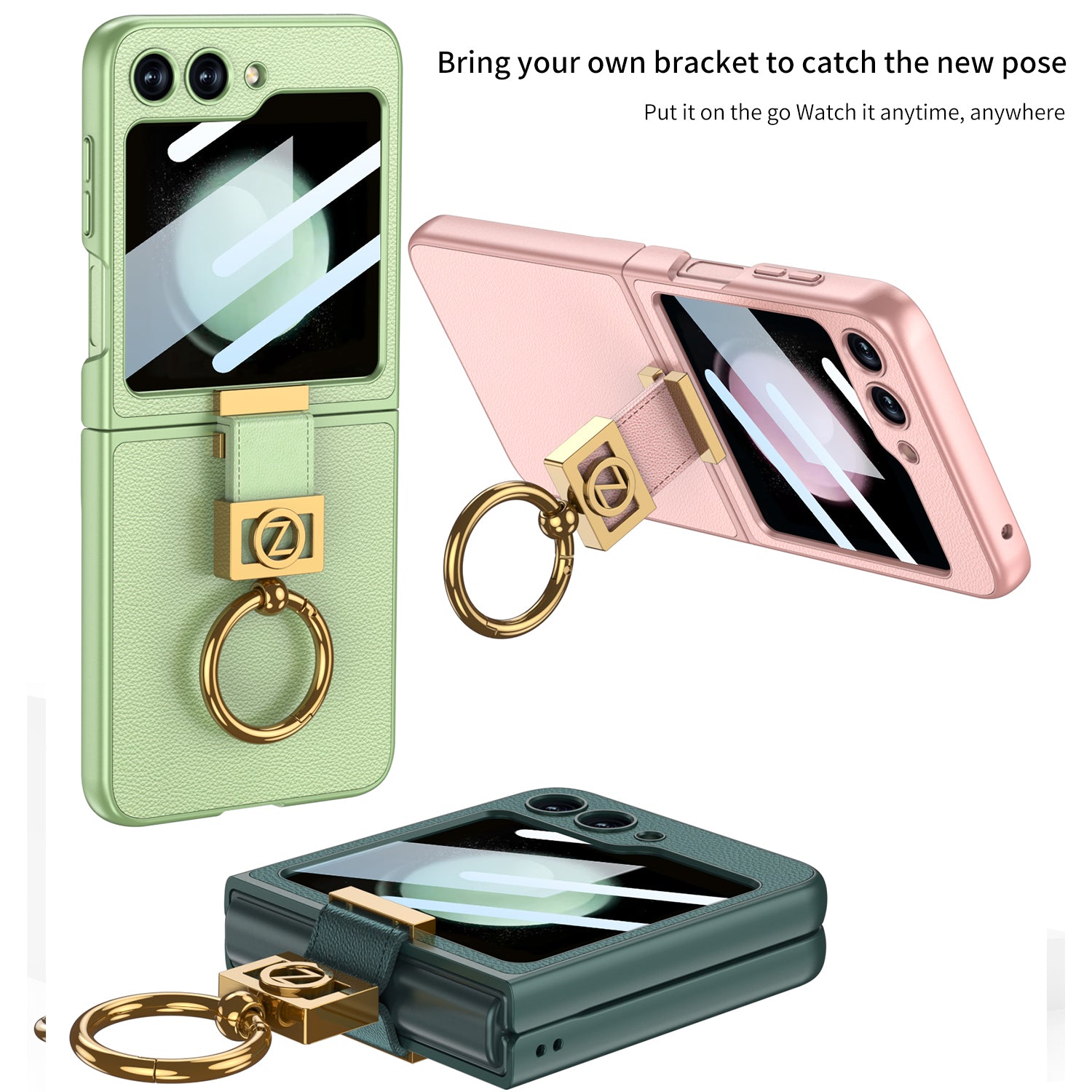 GKK For Samsung Galaxy Z Flip5 5G Slim Phone Cover Hard PC PU Metal Z Letter Kickstand Case with Small Screen Film