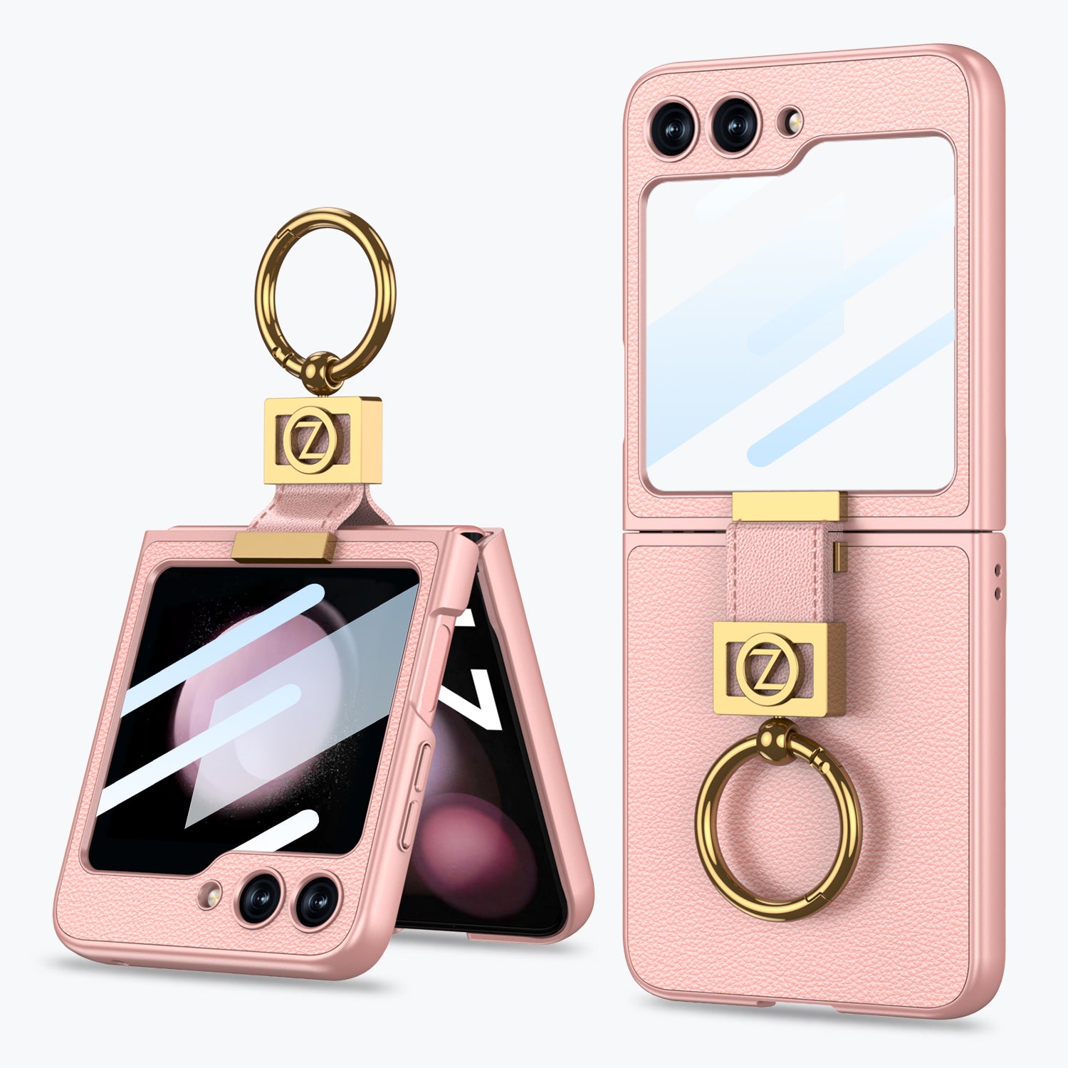 GKK For Samsung Galaxy Z Flip5 5G Slim Phone Cover Hard PC PU Metal Z Letter Kickstand Case with Small Screen Film