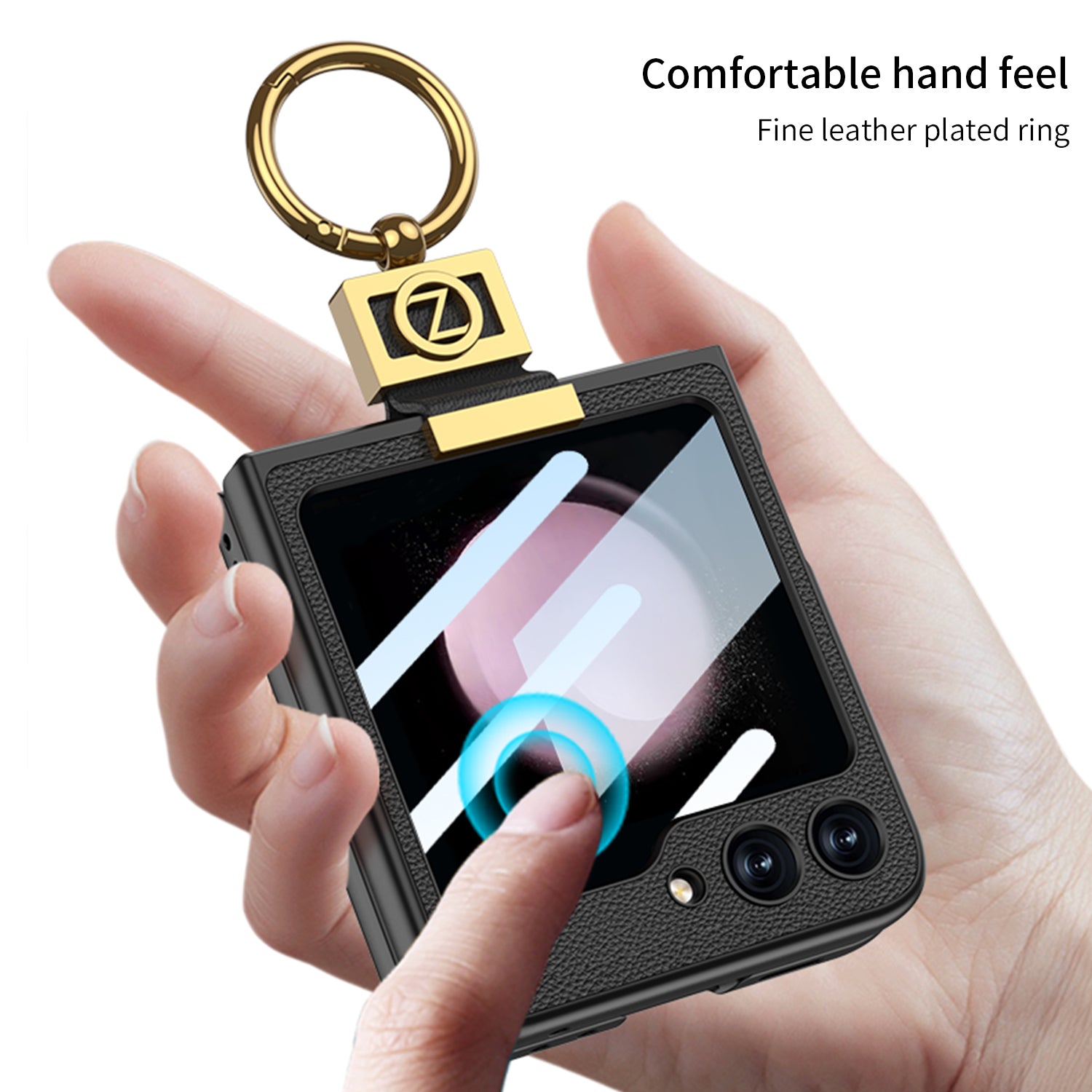 GKK For Samsung Galaxy Z Flip5 5G Slim Phone Cover Hard PC PU Metal Z Letter Kickstand Case with Small Screen Film