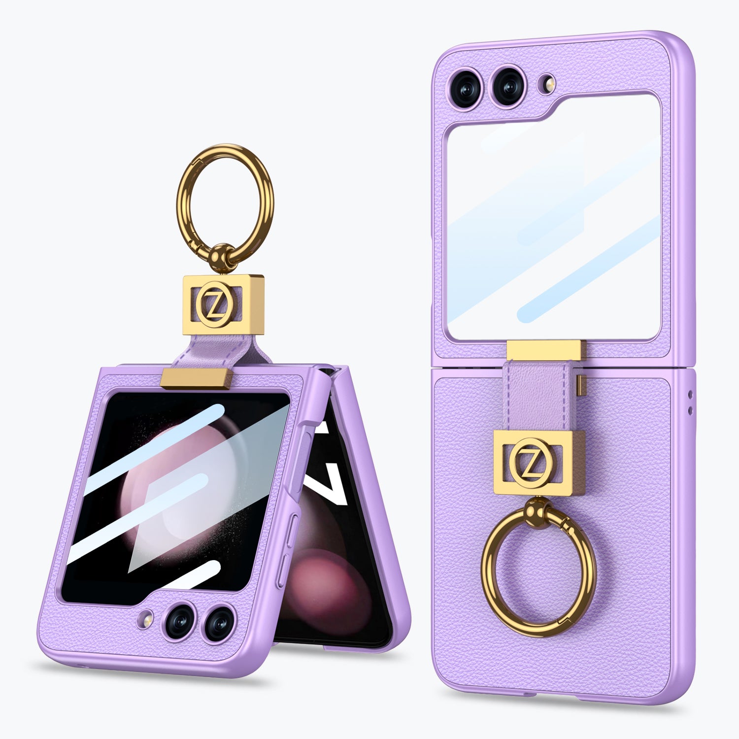 GKK For Samsung Galaxy Z Flip5 5G Slim Phone Cover Hard PC PU Metal Z Letter Kickstand Case with Small Screen Film
