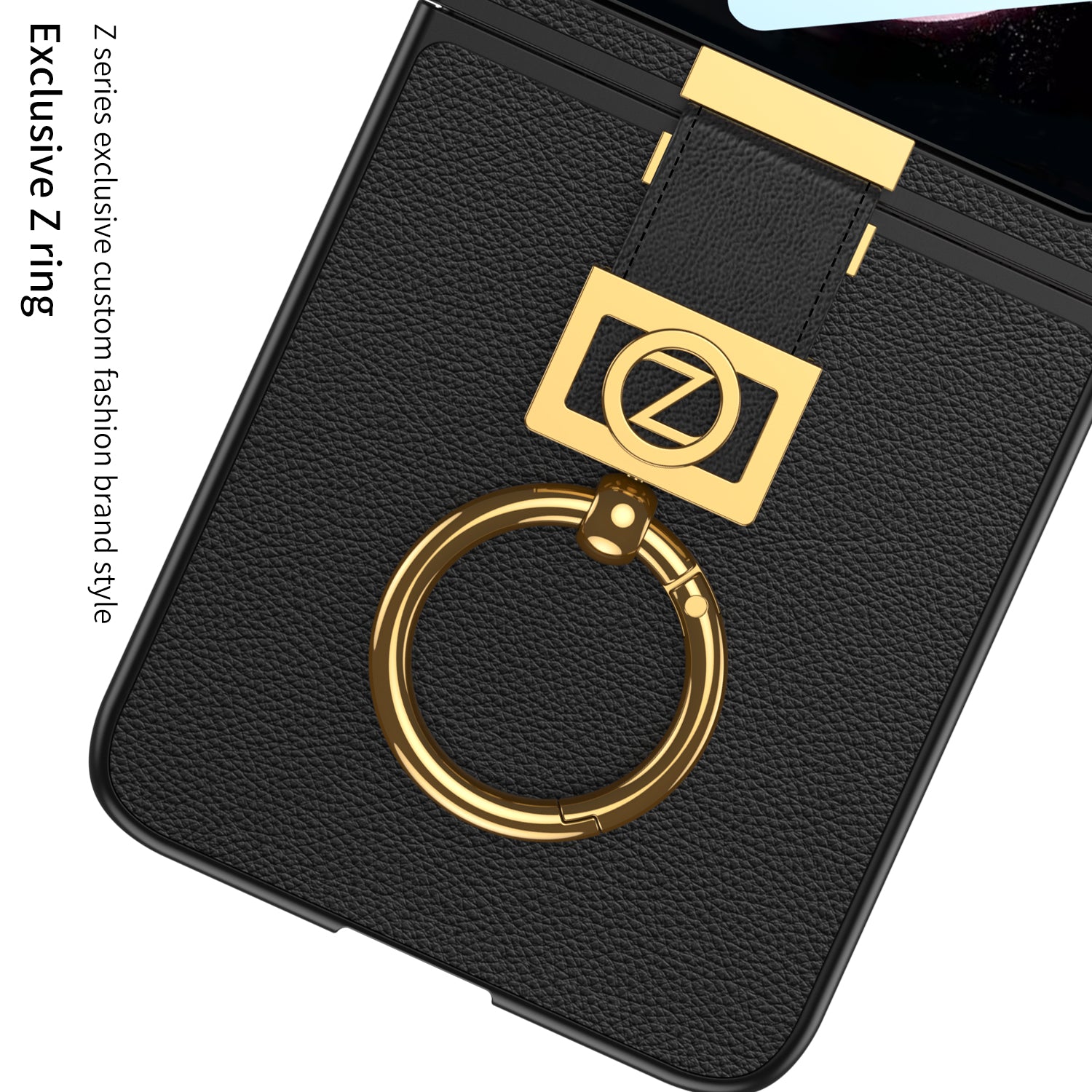 GKK For Samsung Galaxy Z Flip5 5G Slim Phone Cover Hard PC PU Metal Z Letter Kickstand Case with Small Screen Film