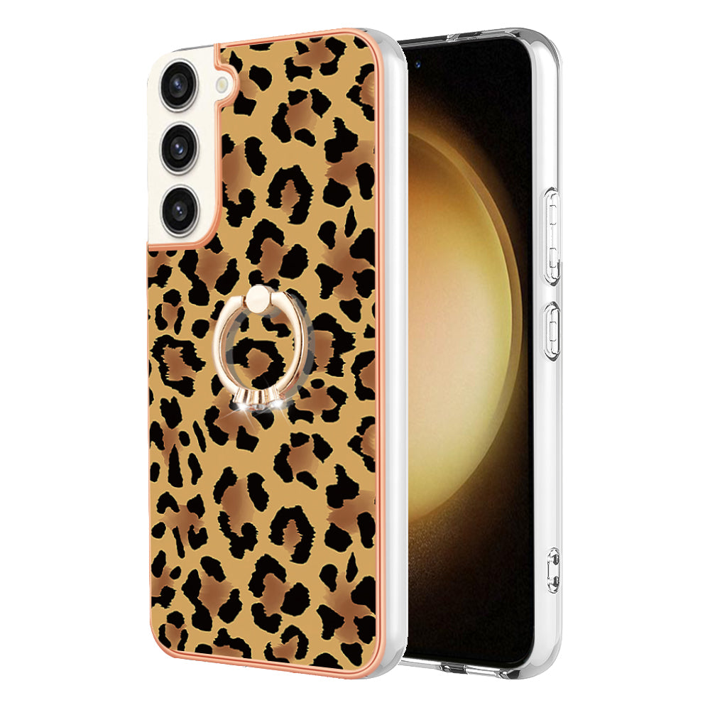 YB IMD Series-20 Style D for Samsung Galaxy S23 IMD Pattern Phone TPU Case 2.0mm Electroplating Kickstand Cover