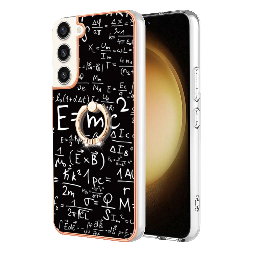 YB IMD Series-20 Style D for Samsung Galaxy S23 IMD Pattern Phone TPU Case 2.0mm Electroplating Kickstand Cover