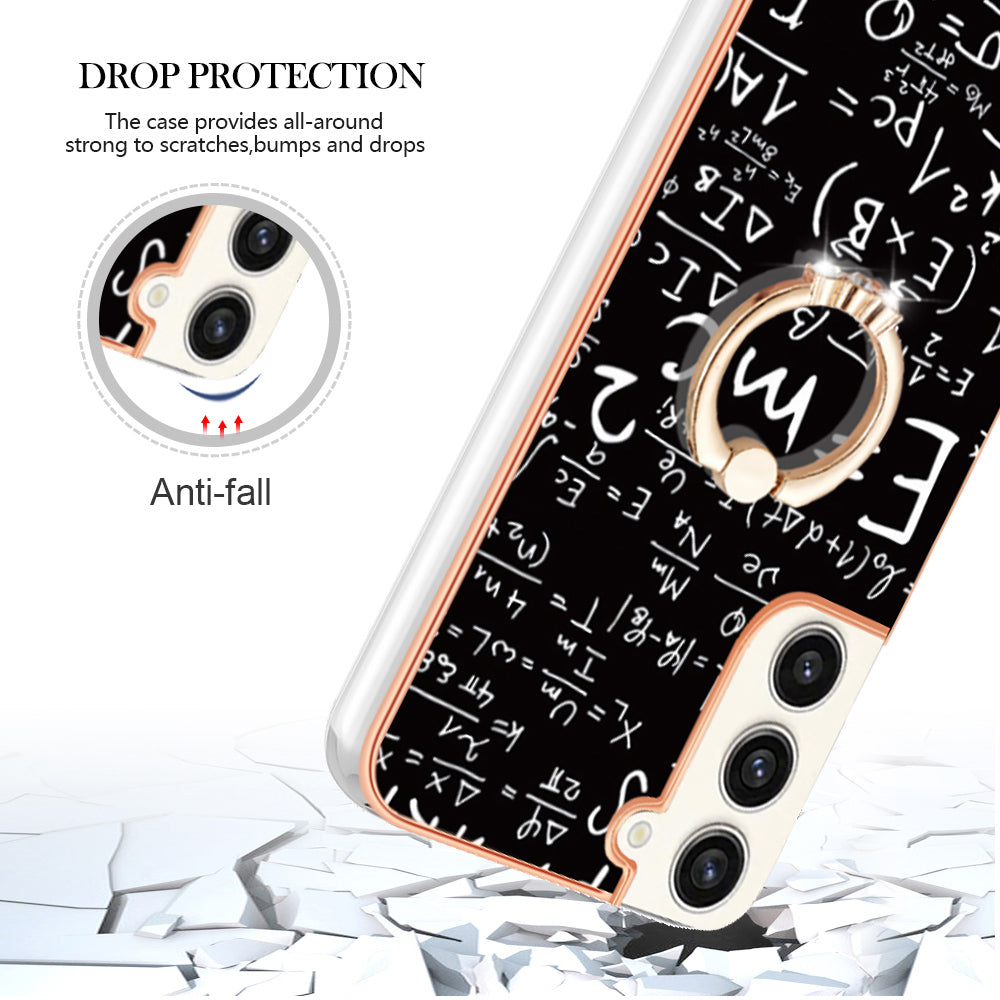 YB IMD Series-20 Style D for Samsung Galaxy S23 IMD Pattern Phone TPU Case 2.0mm Electroplating Kickstand Cover