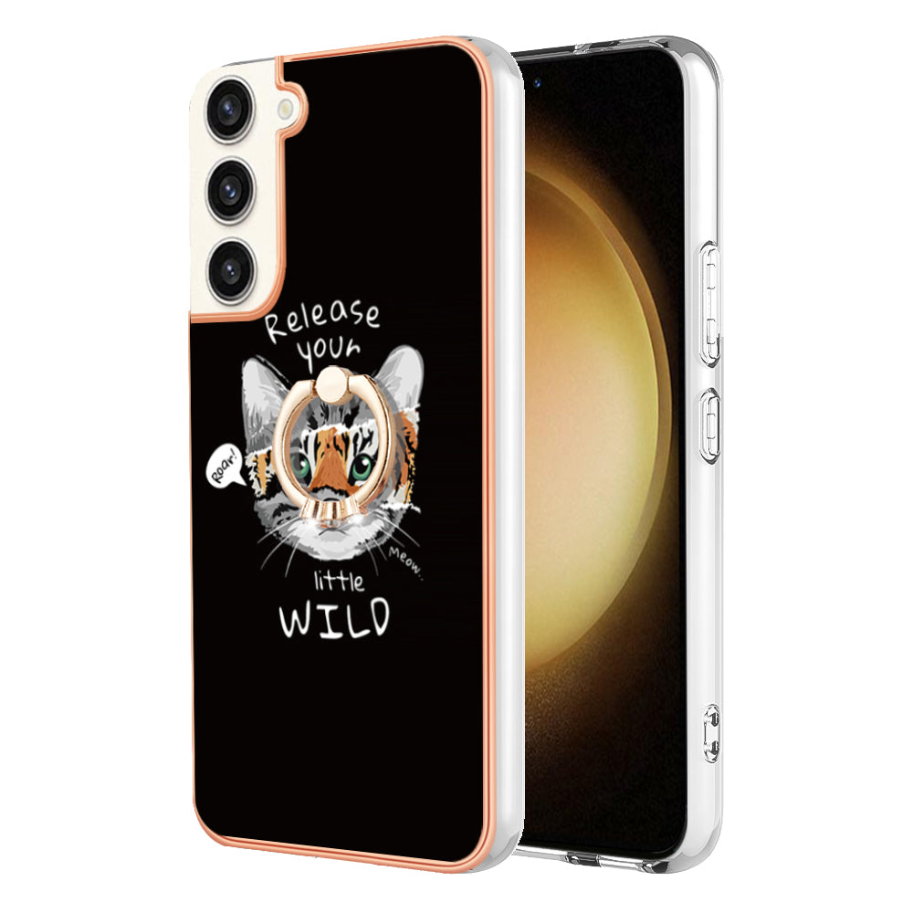 YB IMD Series-20 Style D for Samsung Galaxy S23 IMD Pattern Phone TPU Case 2.0mm Electroplating Kickstand Cover